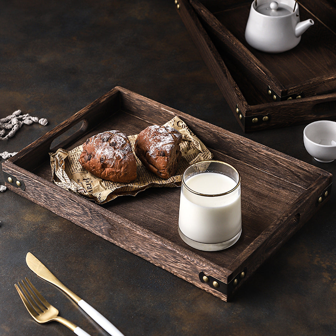 Soga Medium Walnut Rectangle Wooden Tray Breakfast Dinner Serving Board Tea Set Holder Kitchen Home Decor