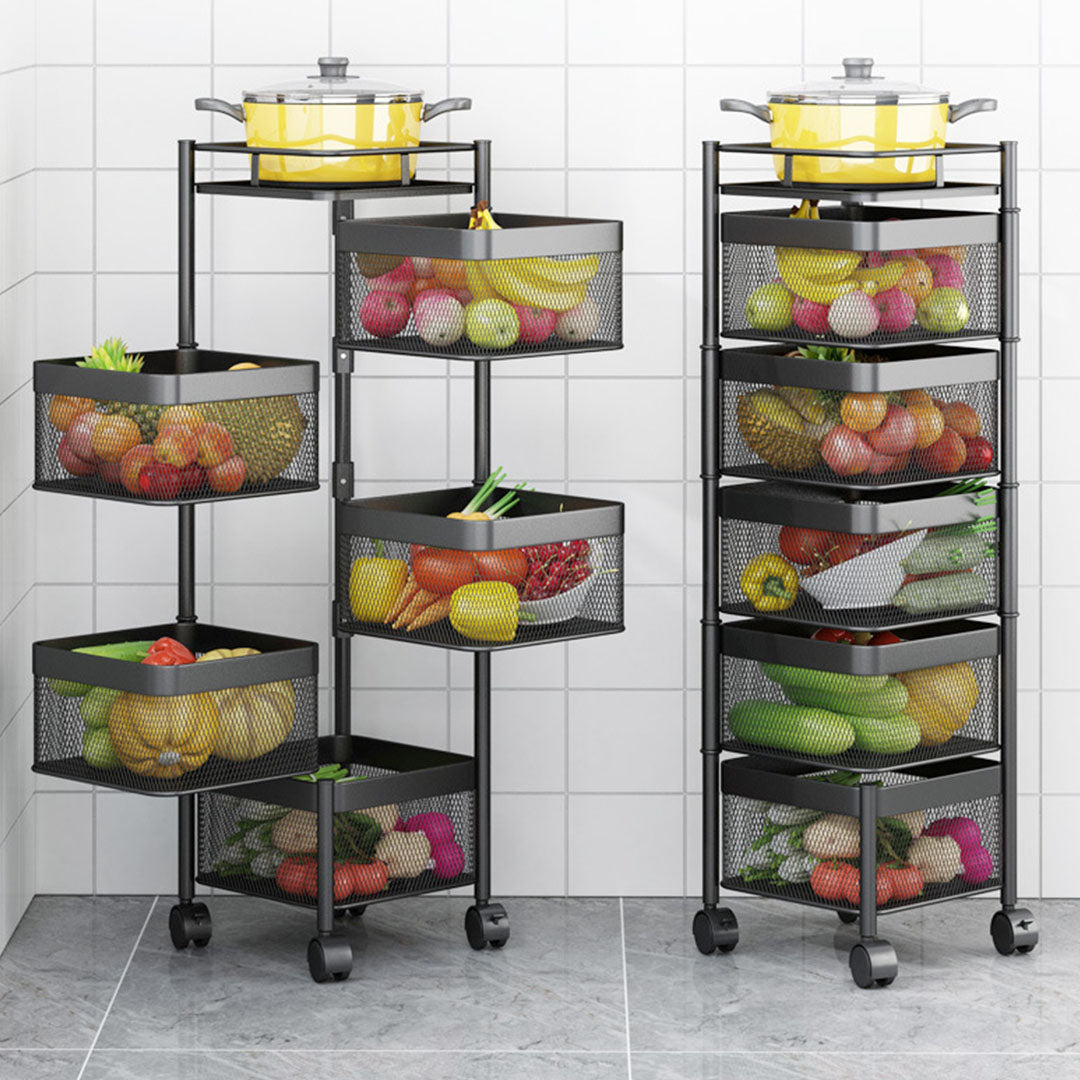 Soga 2 X 5 Tier Steel Square Rotating Kitchen Cart Multi Functional Shelves Portable Storage Organizer With Wheels