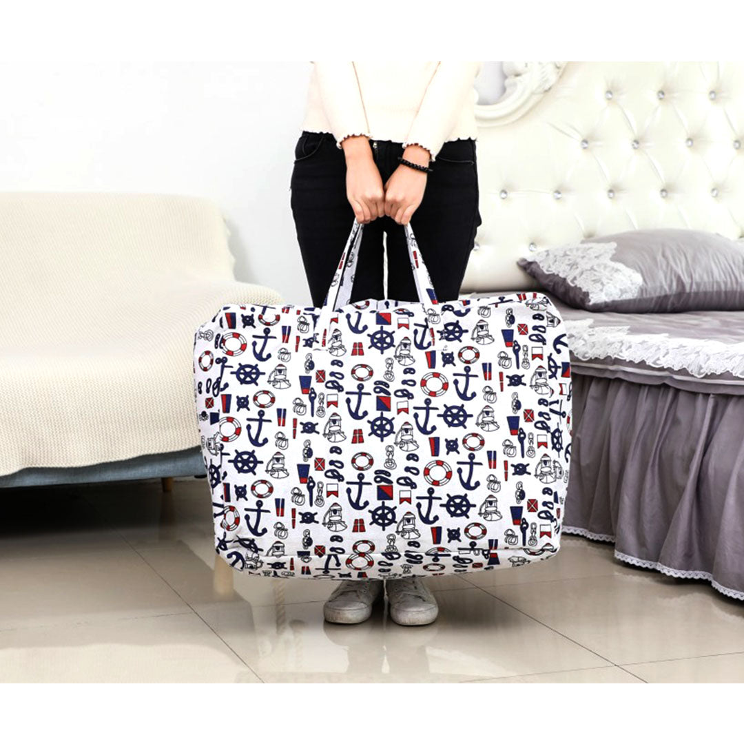 Nautical Icons Medium Storage Luggage Bag Double Zipper Foldable Travel Organiser Essentials