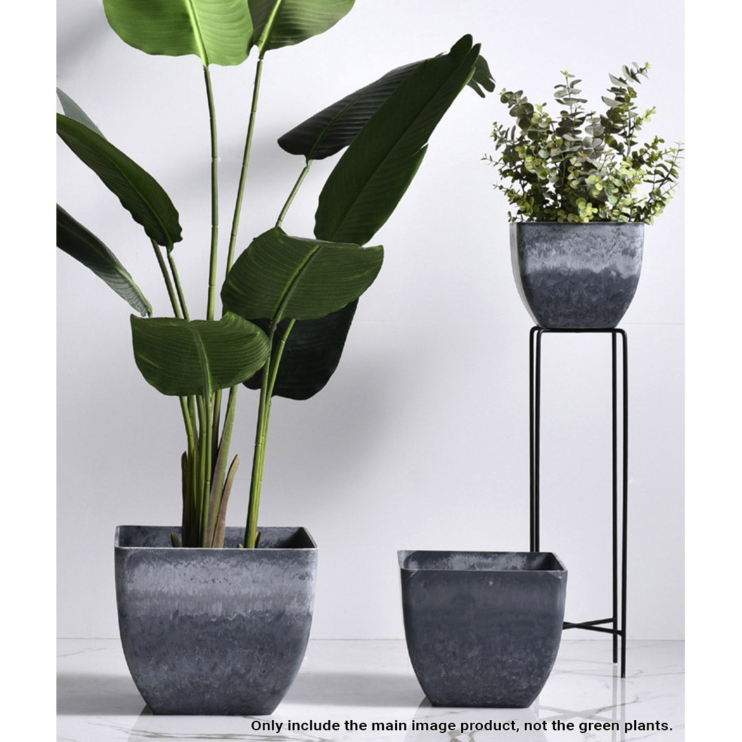 Soga 2 X 32cm Weathered Grey Square Resin Plant Flower Pot In Cement Pattern Planter Cachepot For Indoor Home Office