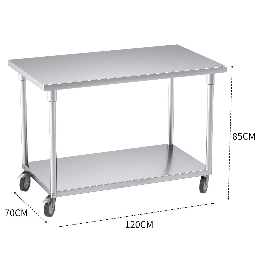 120cm Commercial Catering Kitchen Stainless Steel Prep Work Bench Table with Wheels