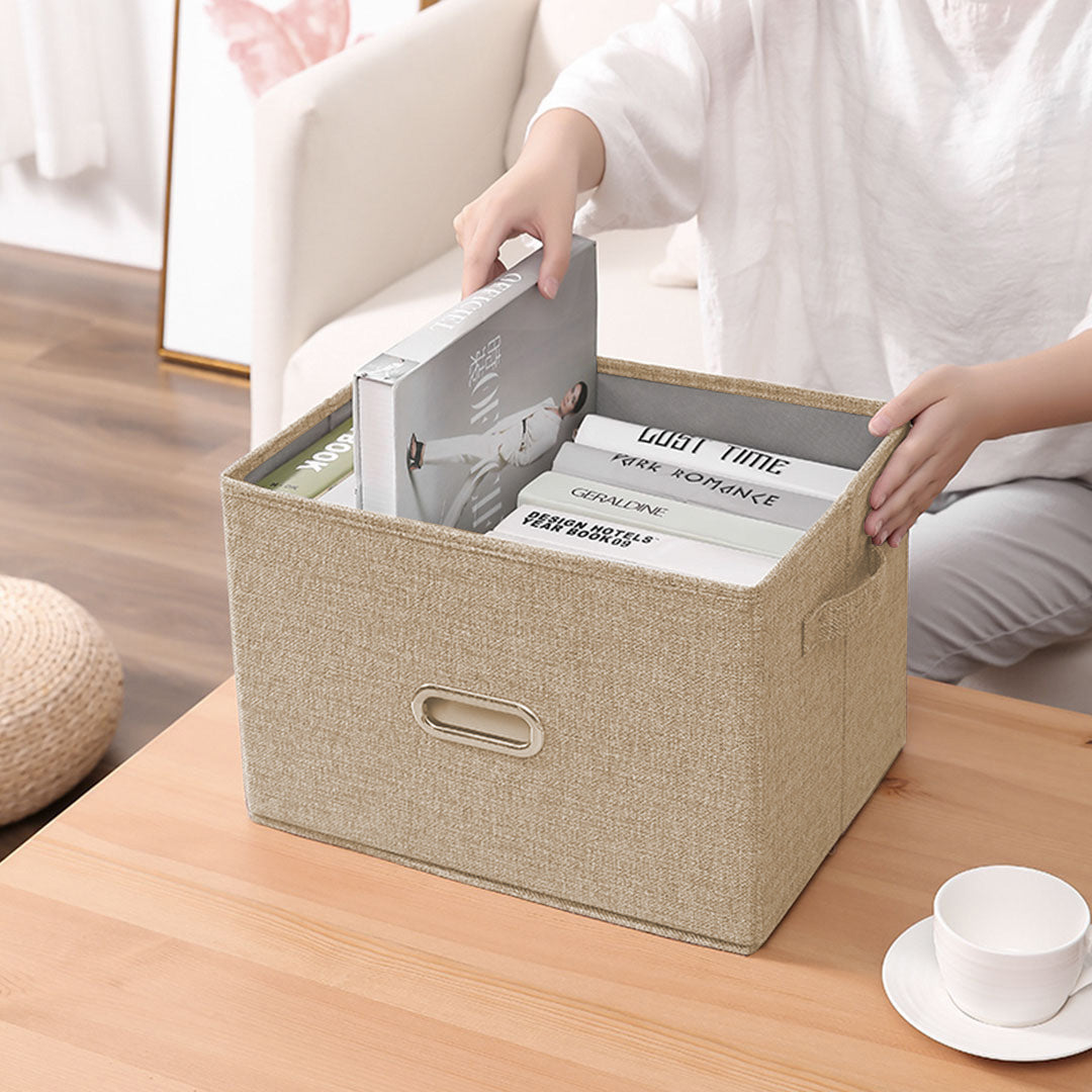 2X Beige Small Foldable Canvas Storage Box Cube Clothes Basket Organiser Home Decorative Box