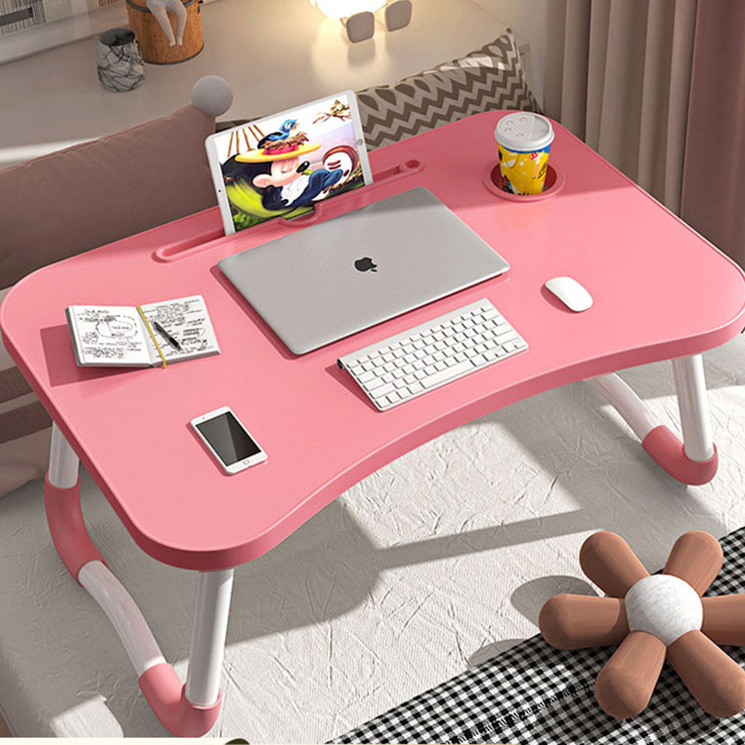 Pink Portable Bed Table Adjustable Folding Mini Desk Notebook Stand Card Slot Holder with Cup-Holder Home Decor
