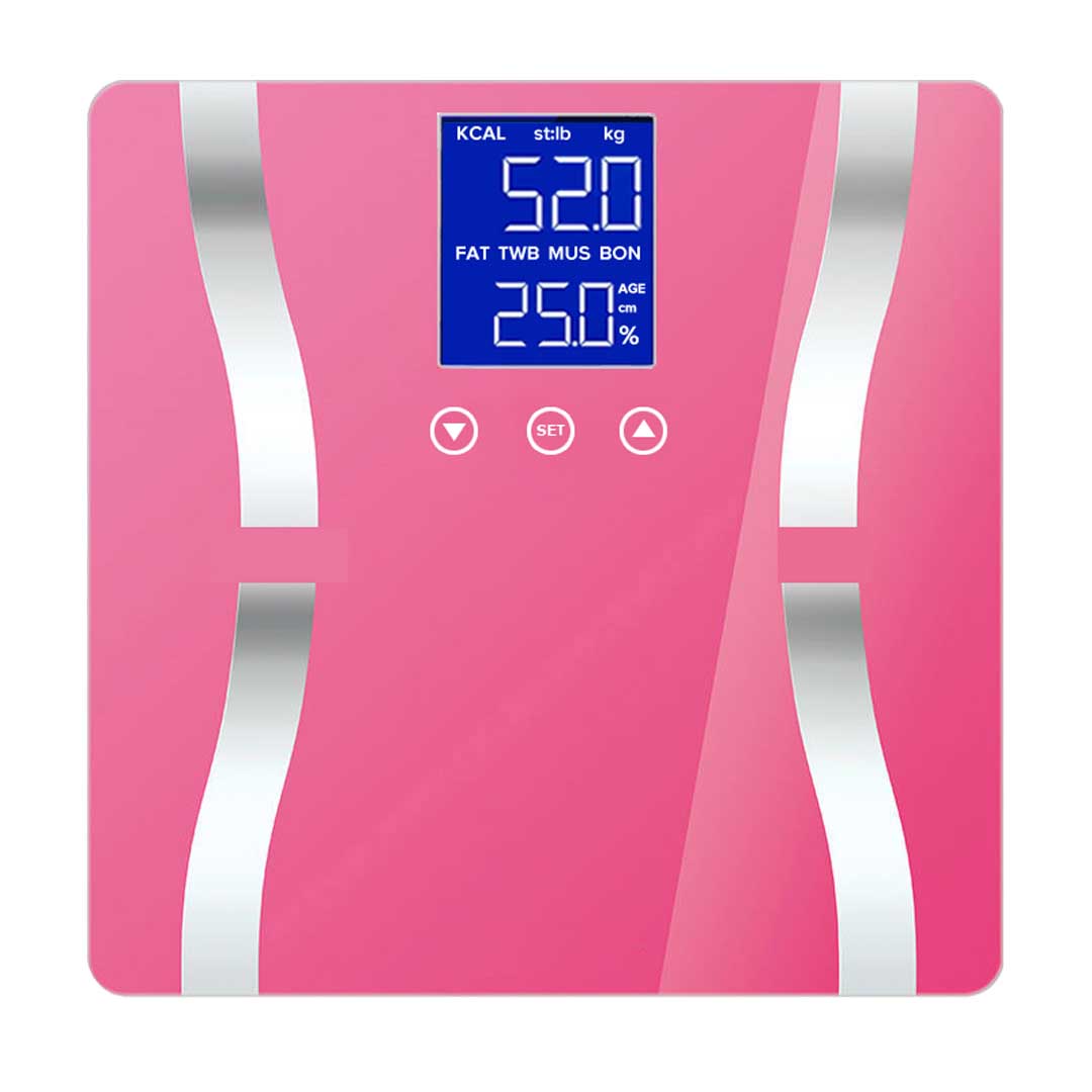 Soga 2 X Glass Lcd Digital Body Fat Scale Bathroom Electronic Gym Water Weighing Scales Pink