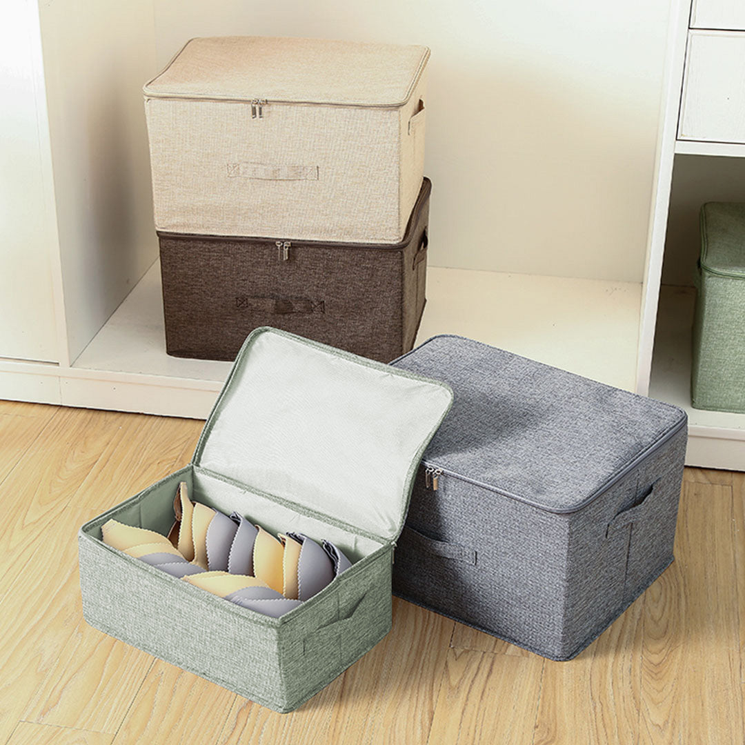 2X Green Small Portable Double Zipper Storage Box Moisture Proof Clothes Basket Foldable Home Organiser