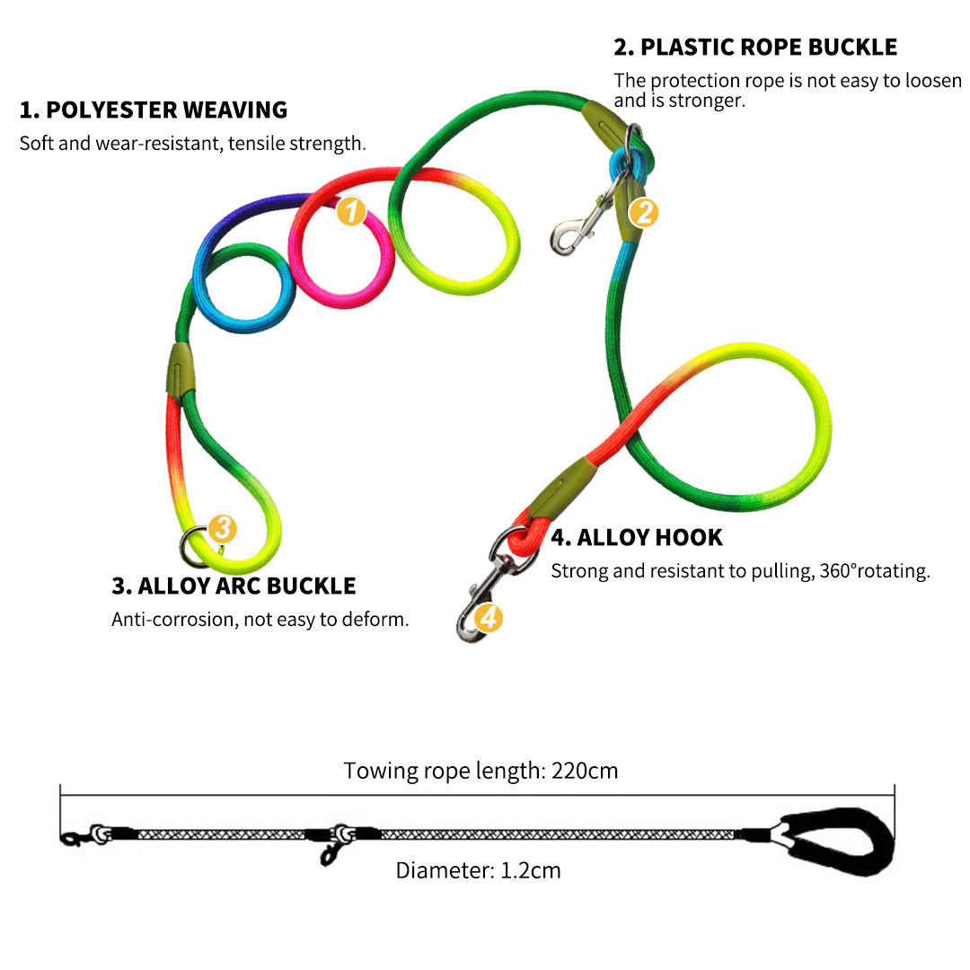 Soga 2 X 220cm Multifunction Hands Free Rope Pet Cat Dog Puppy Double Ended Leash For Walking Training Tracking Obedience Rainbow
