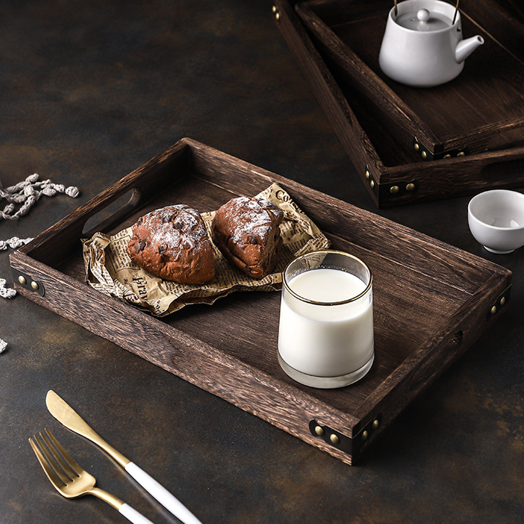 Soga 2 X Small Walnut Rectangle Wooden Tray Breakfast Dinner Serving Board Tea Set Holder Kitchen Home Decor