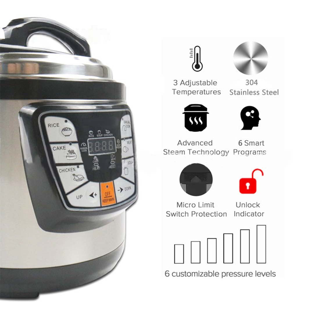 Soga Stainless Steel Electric Pressure Cooker 10 L Nonstick 1600 W