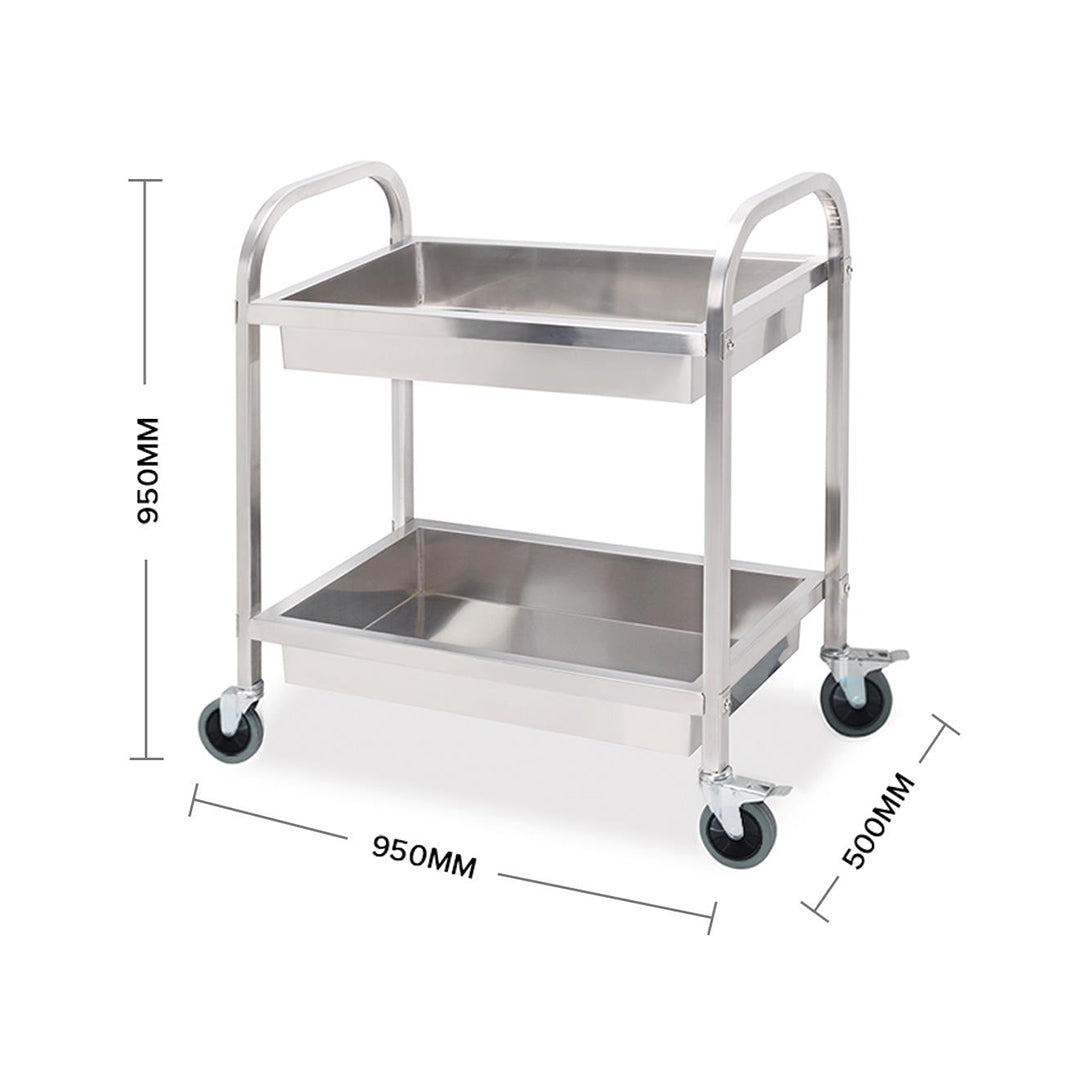 Soga 2 X 2 Tier 95x50x95cm Stainless Steel Kitchen Trolley Bowl Collect Service Food Cart Large