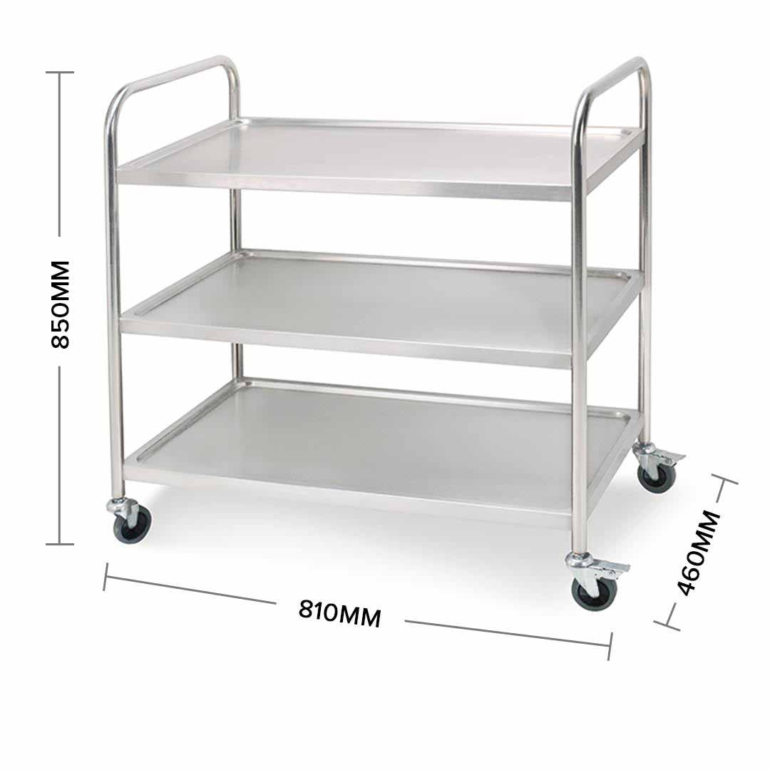 Soga 3 Tier 81x46x85cm Stainless Steel Kitchen Dinning Food Cart Trolley Utility Round Small