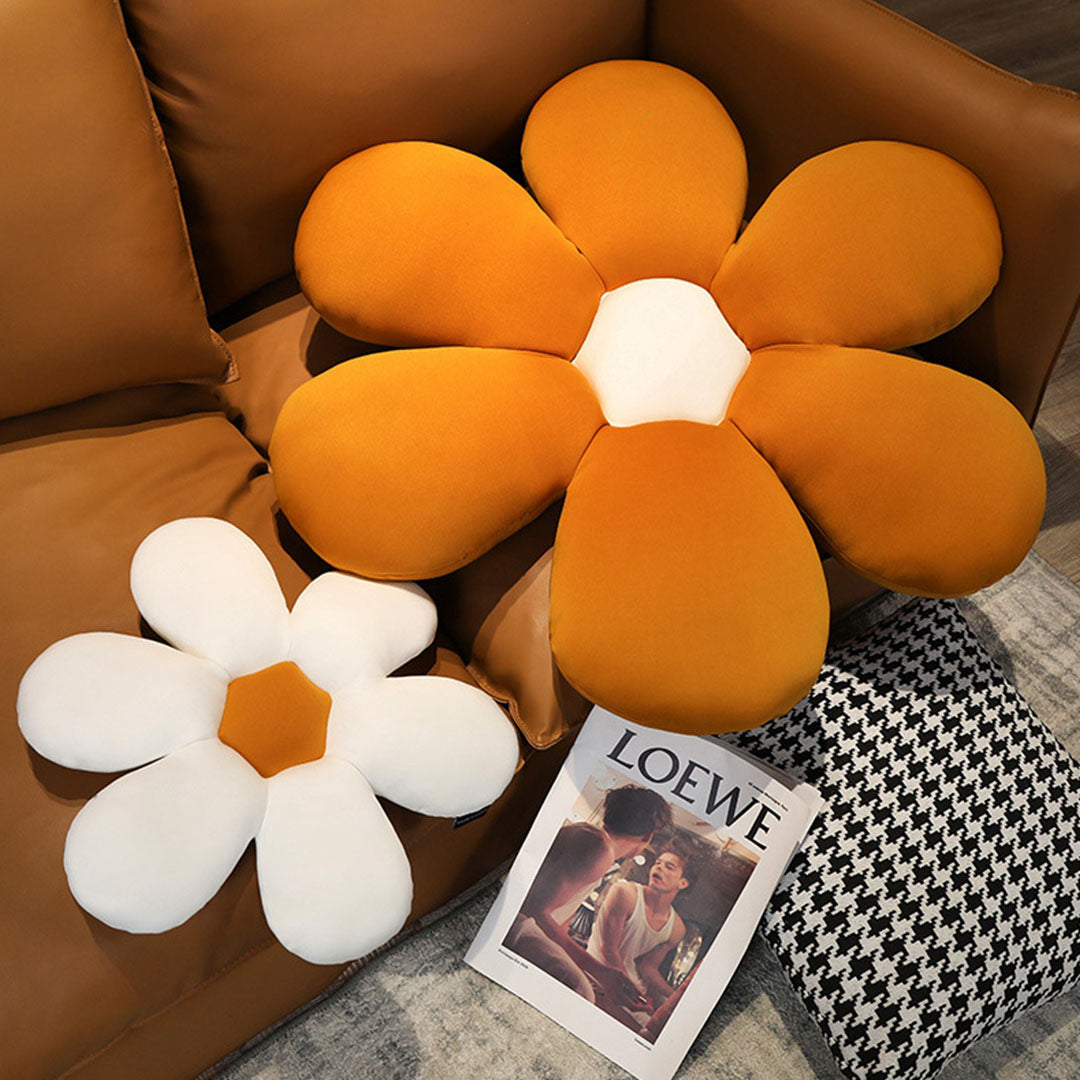 2X Coffee Daisy Flower Shape Cushion Soft Leaning Bedside Pad Floor Plush Pillow Home Decor