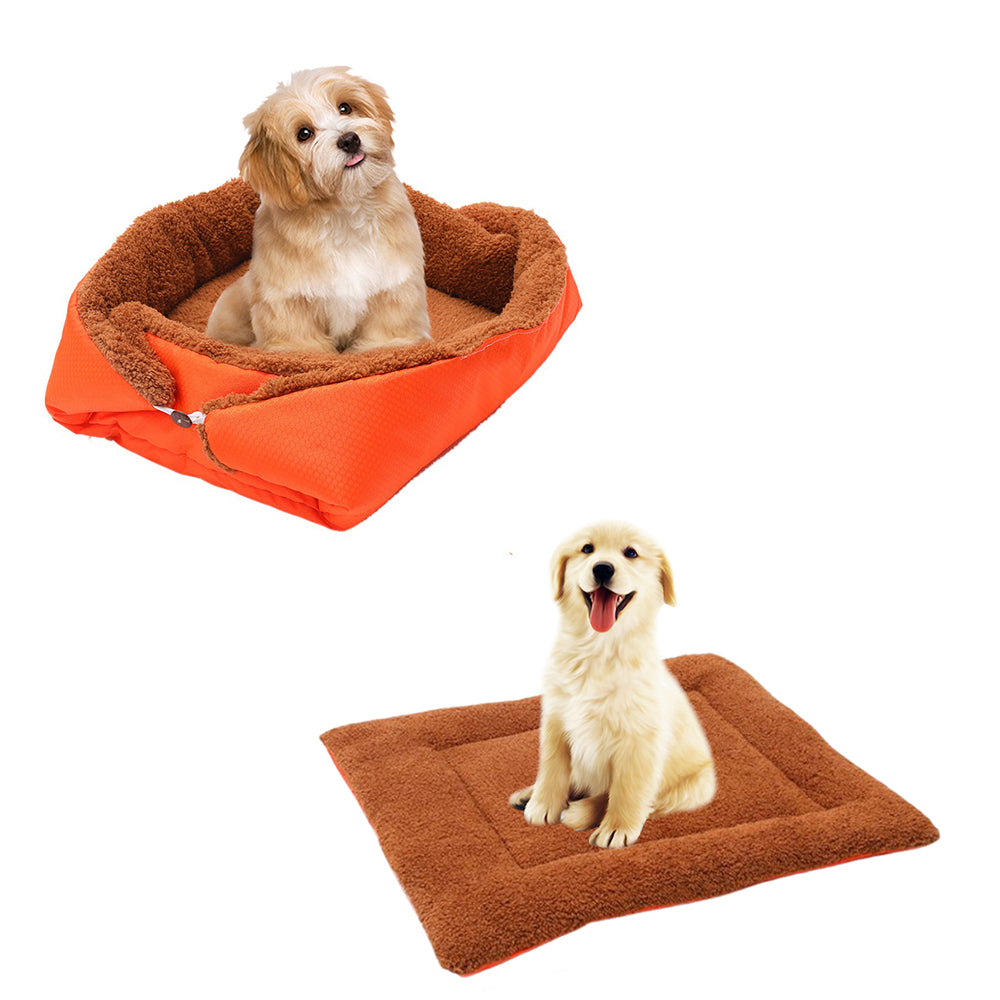 Soga 2 X Orange Dual Purpose Cushion Nest Cat Dog Bed Warm Plush Kennel Mat Pet Home Travel Essentials