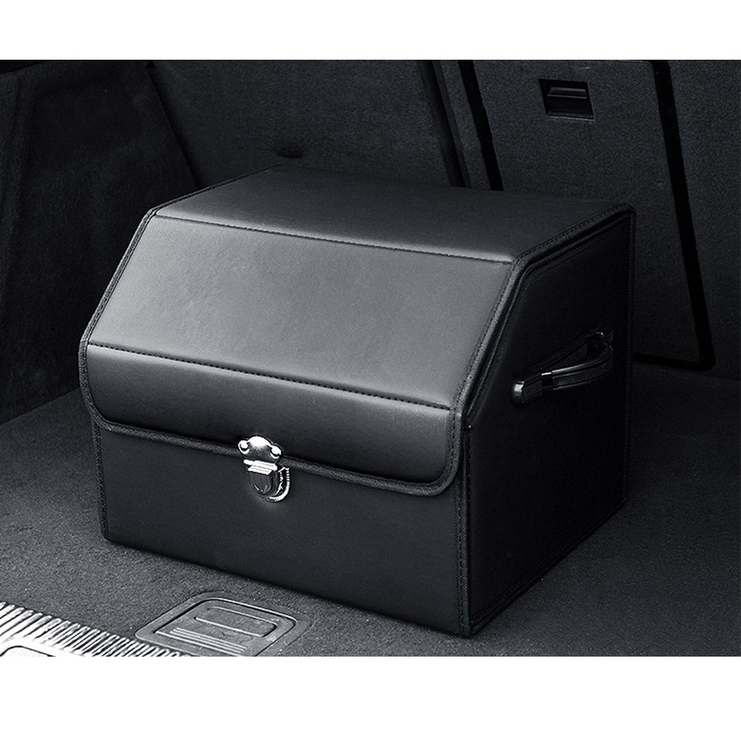 Soga 2 X Leather Car Boot Collapsible Foldable Trunk Cargo Organizer Portable Storage Box With Lock Black Small