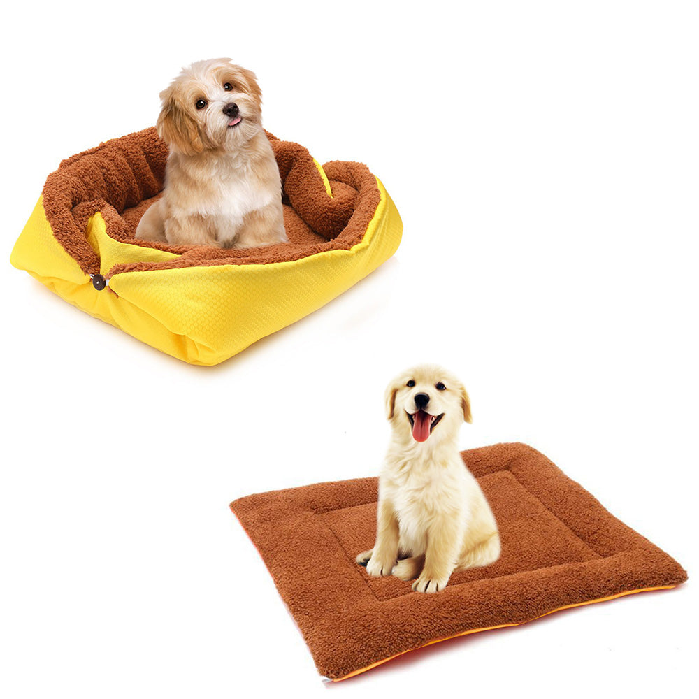 Soga 2 X Yellow Dual Purpose Cushion Nest Cat Dog Bed Warm Plush Kennel Mat Pet Home Travel Essentials