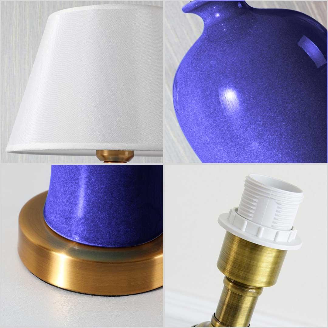 Soga 2 X Blue Ceramic Oval Table Lamp With Gold Metal Base