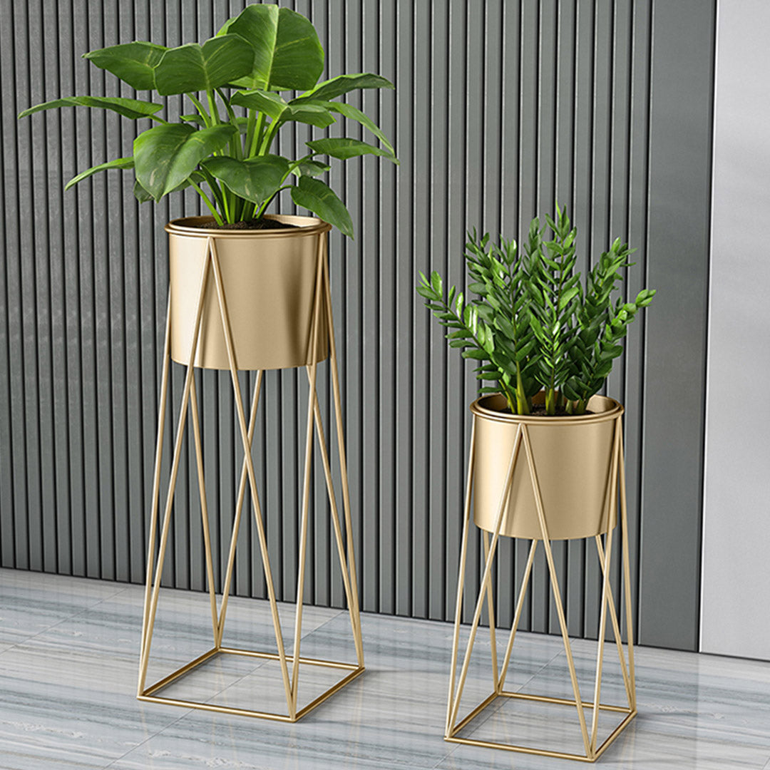 Soga 2 X 50cm Gold Metal Plant Stand With Gold Flower Pot Holder Corner Shelving Rack Indoor Display