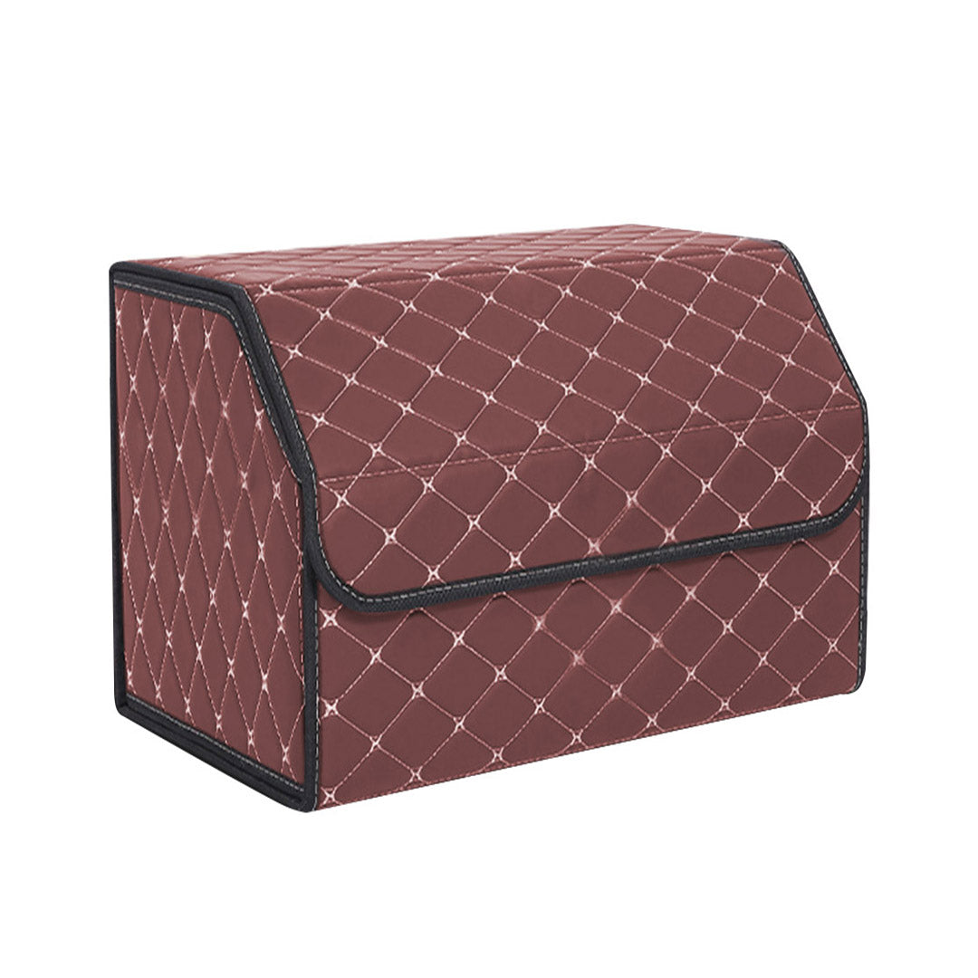 Soga Leather Car Boot Collapsible Foldable Trunk Cargo Organizer Portable Storage Box Coffee/Gold Stitch Medium