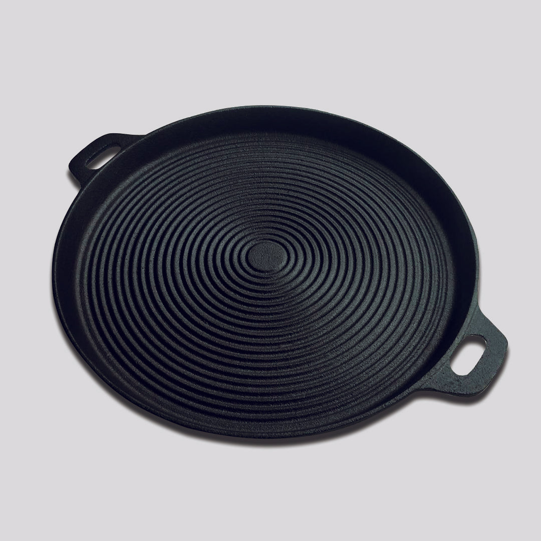 Soga 2 X 35cm Round Ribbed Cast Iron Frying Pan Skillet Steak Sizzle Platter With Handle