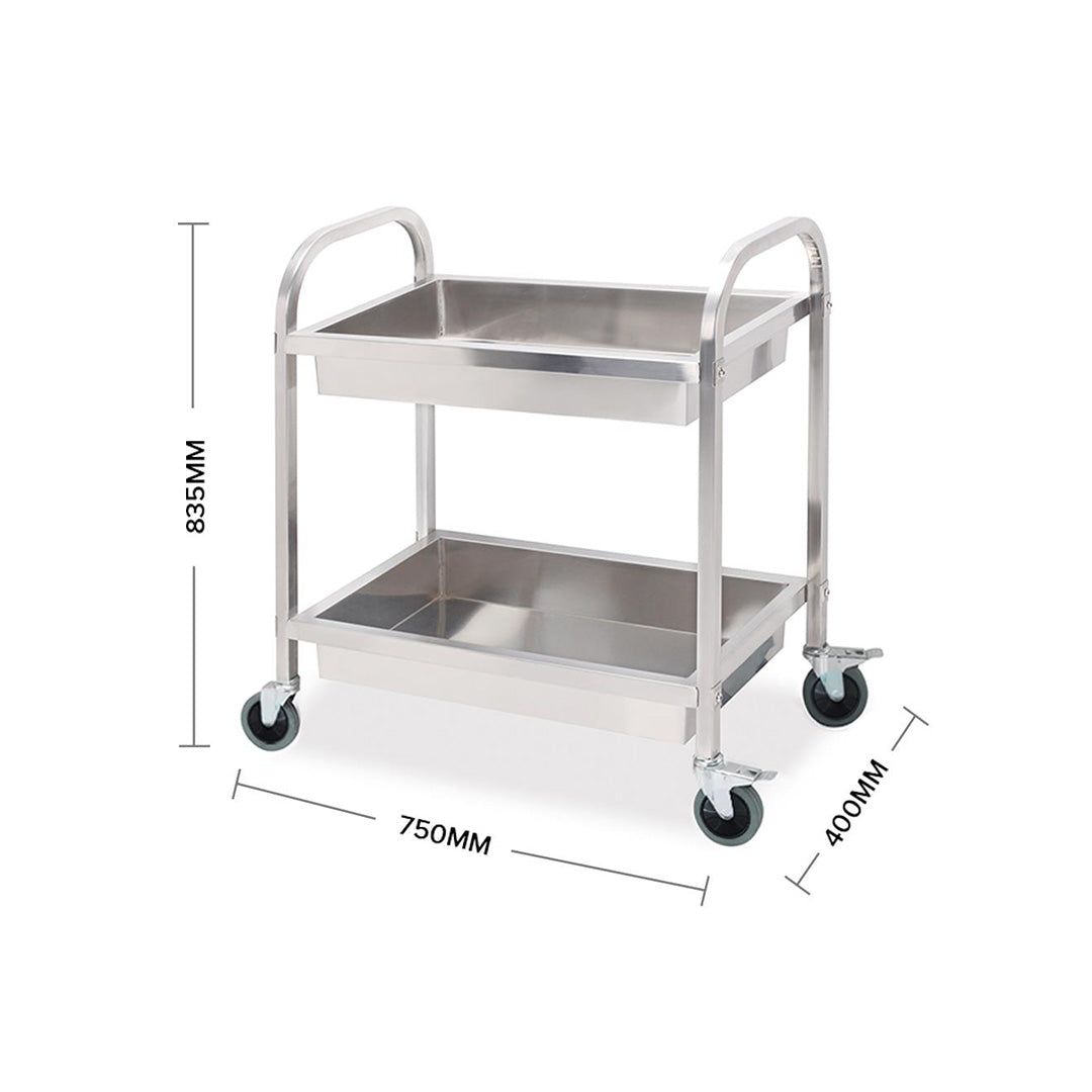 Soga 2 X 2 Tier 75x40x83cm Stainless Steel Kitchen Trolley Bowl Collect Service Food Cart Small