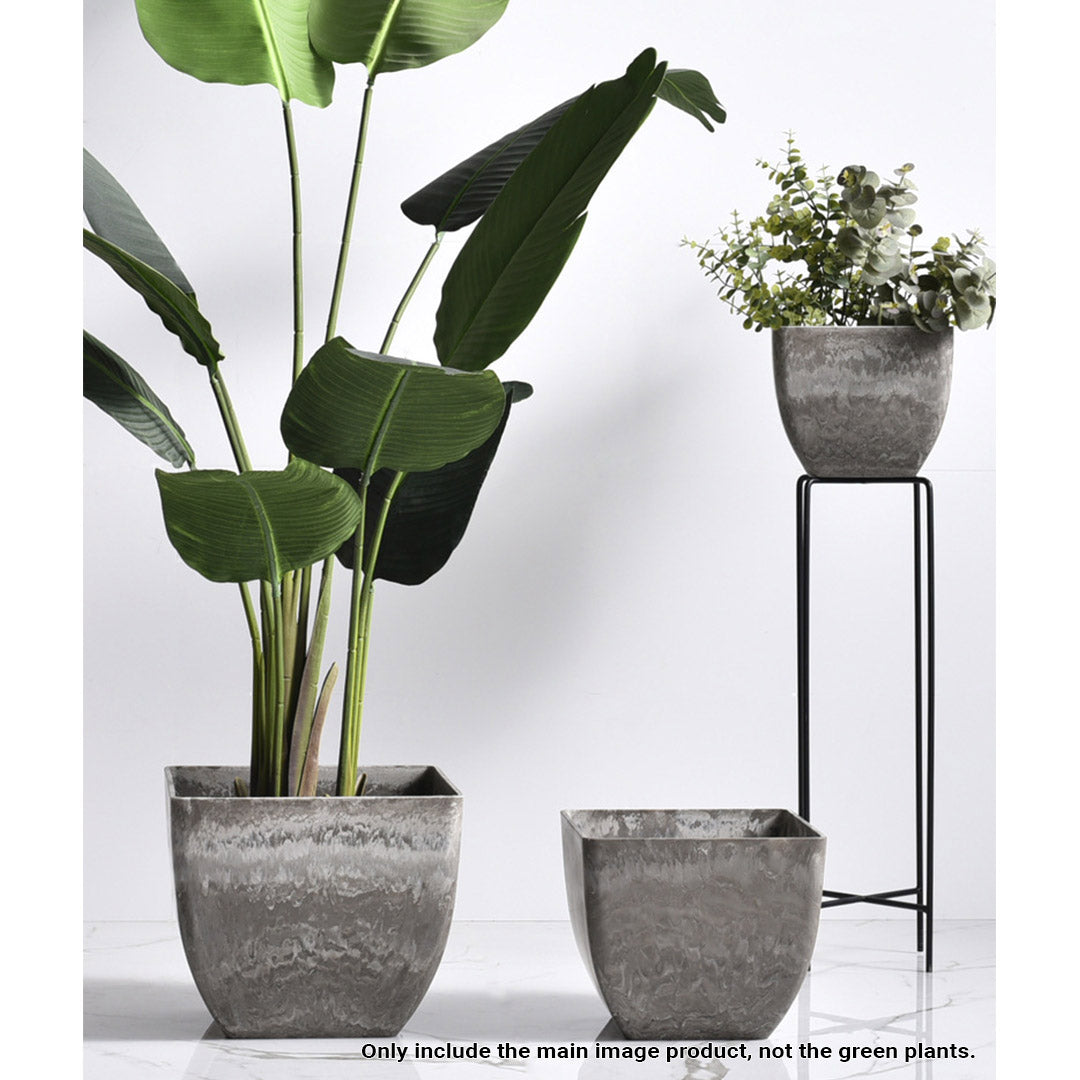 Soga 32cm Rock Grey Square Resin Plant Flower Pot In Cement Pattern Planter Cachepot For Indoor Home Office