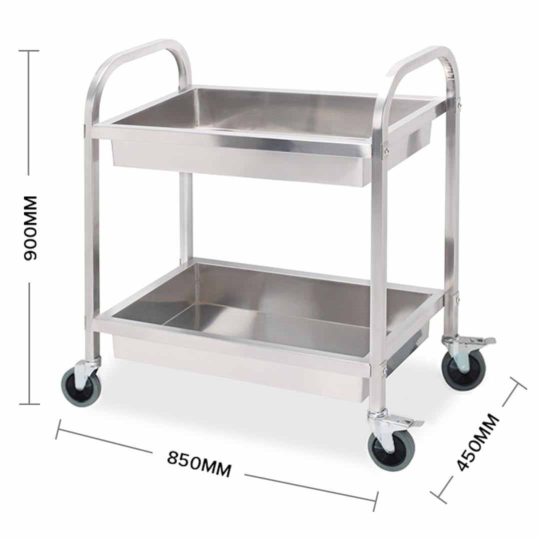 Soga 2 Tier 85x45x90cm Stainless Steel Kitchen Trolley Bowl Collect Service Food Cart Medium