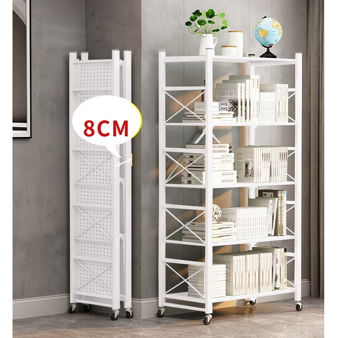 Soga 2 X 5 Tier Steel White Foldable Display Stand Multi Functional Shelves Portable Storage Organizer With Wheels