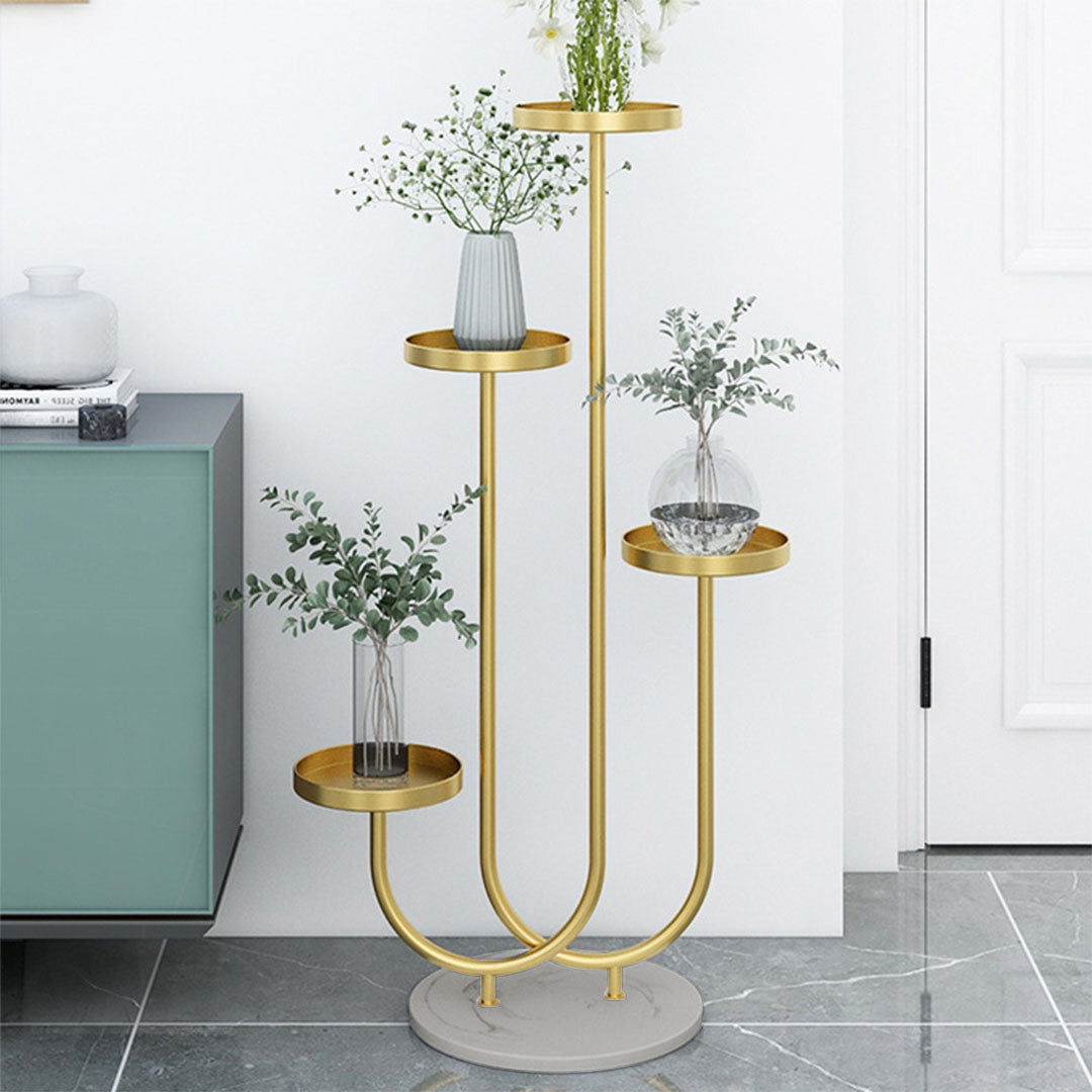 Soga 2 X U Shaped Plant Stand Round Flower Pot Tray Living Room Balcony Display Gold Metal Decorative Shelf