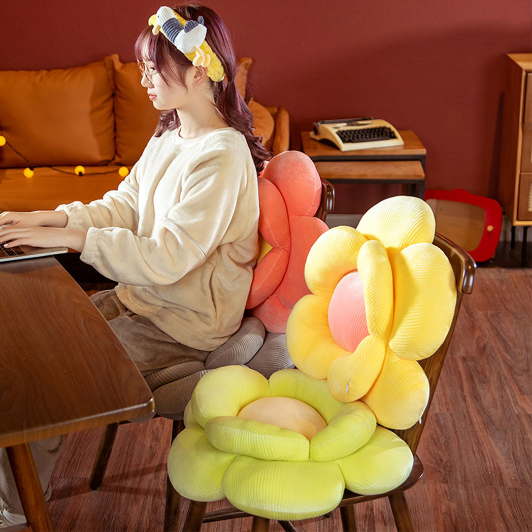 2X Green Double Flower Shape Cushion Soft Bedside Floor Plush Pillow Home Decor