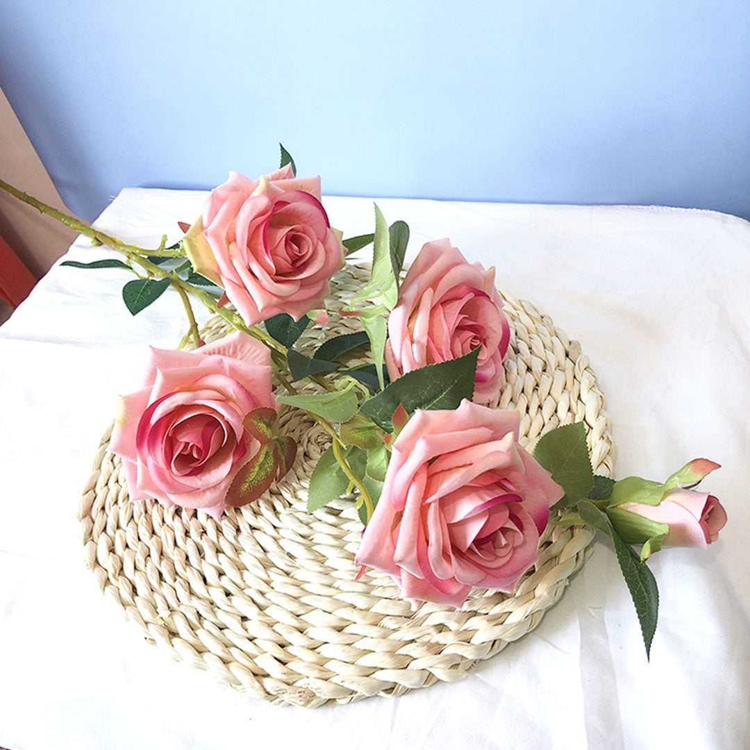 Soga 6 Bunch Artificial Silk Rose 5 Heads Flower Fake Bridal Bouquet Table Decor Pink