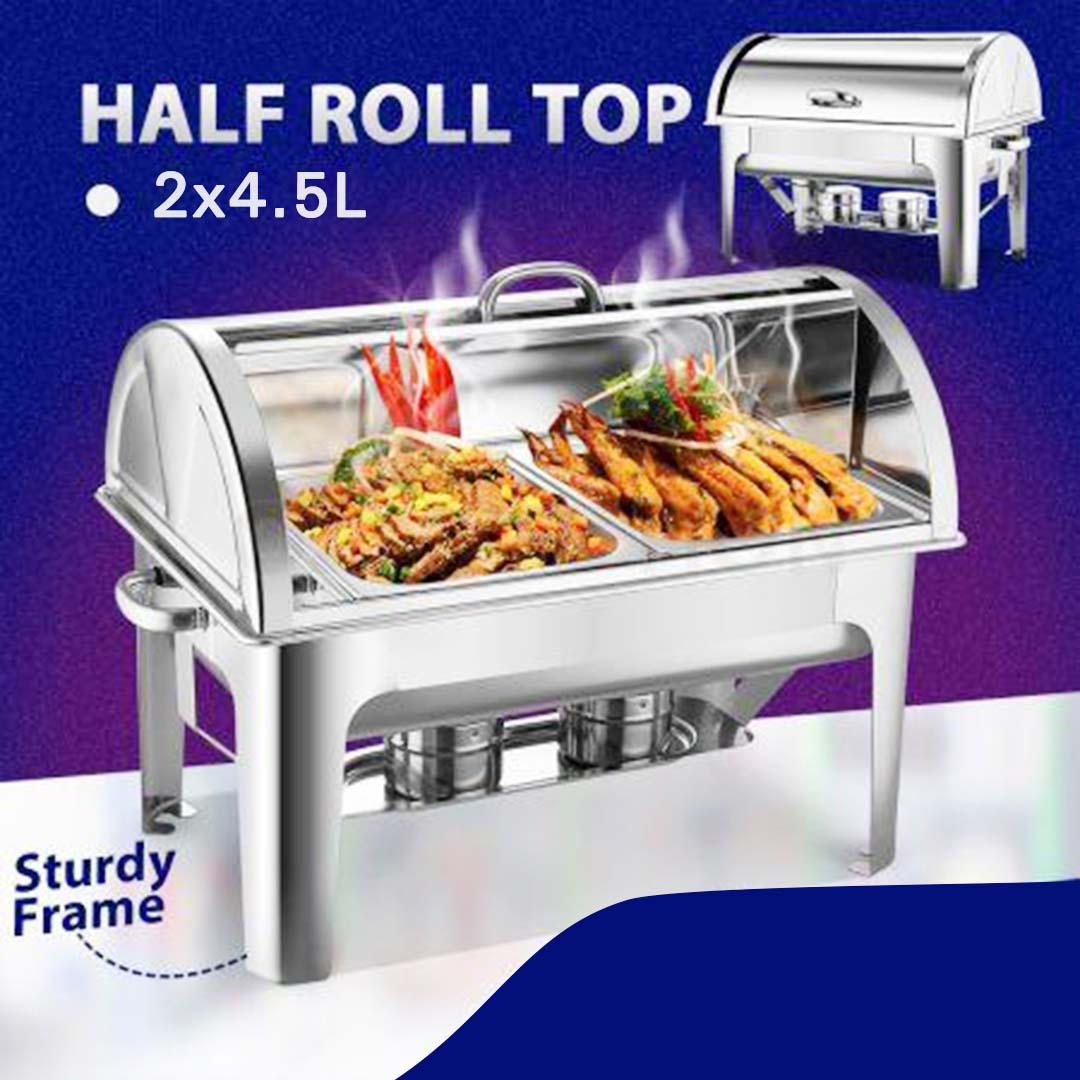 Soga 2 X 4.5 L Dual Tray Stainless Steel Roll Top Chafing Dish Food Warmer
