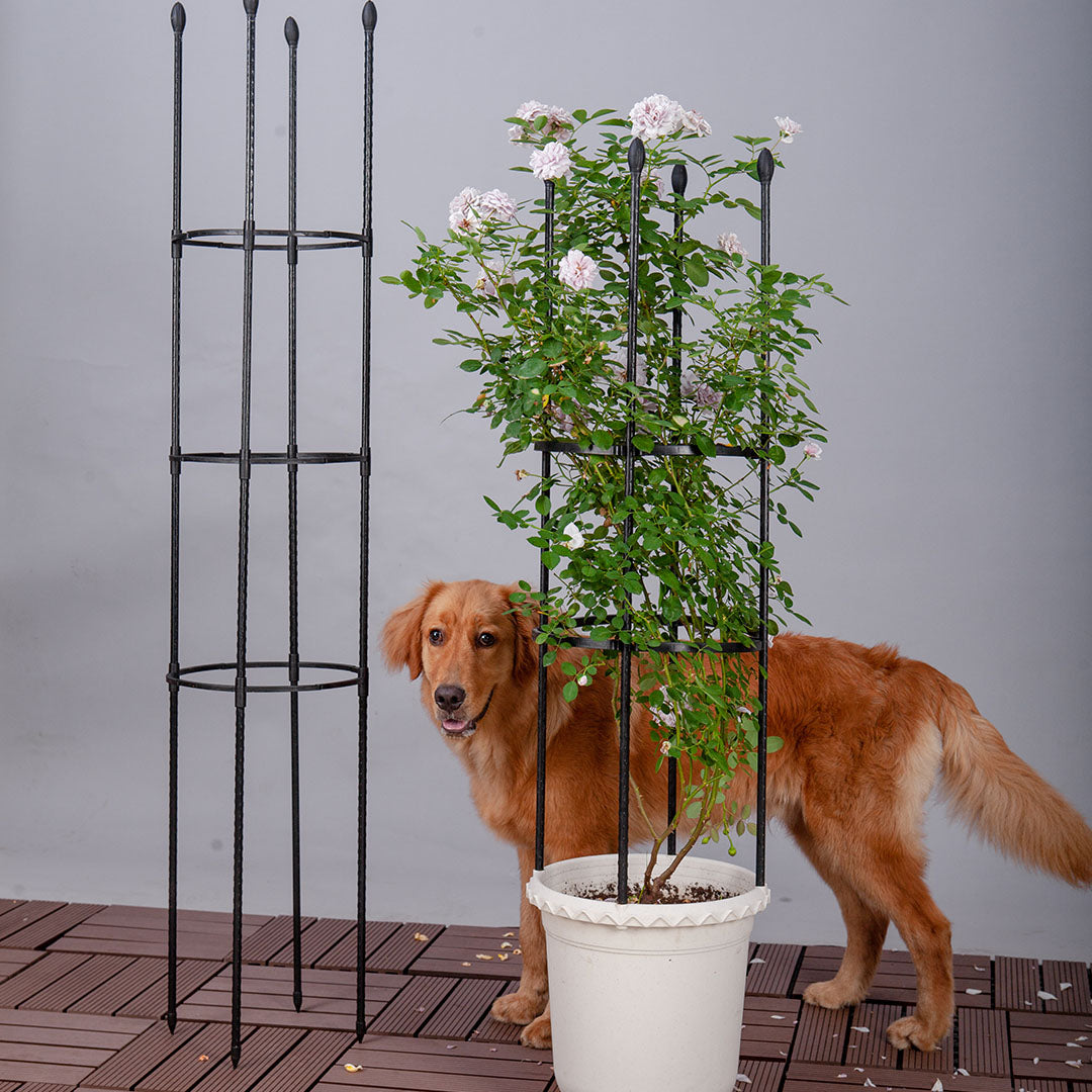 133cm 4-Bar Plant Frame Stand Trellis Vegetable Flower Herbs Outdoor Vine Support Garden Rack with Rings