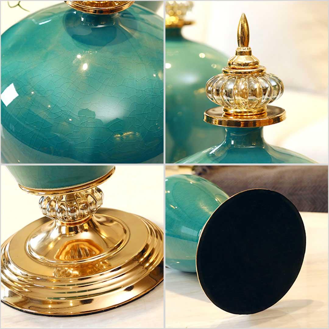 Soga 42.50cm Ceramic Oval Flower Vase With Gold Metal Base Green