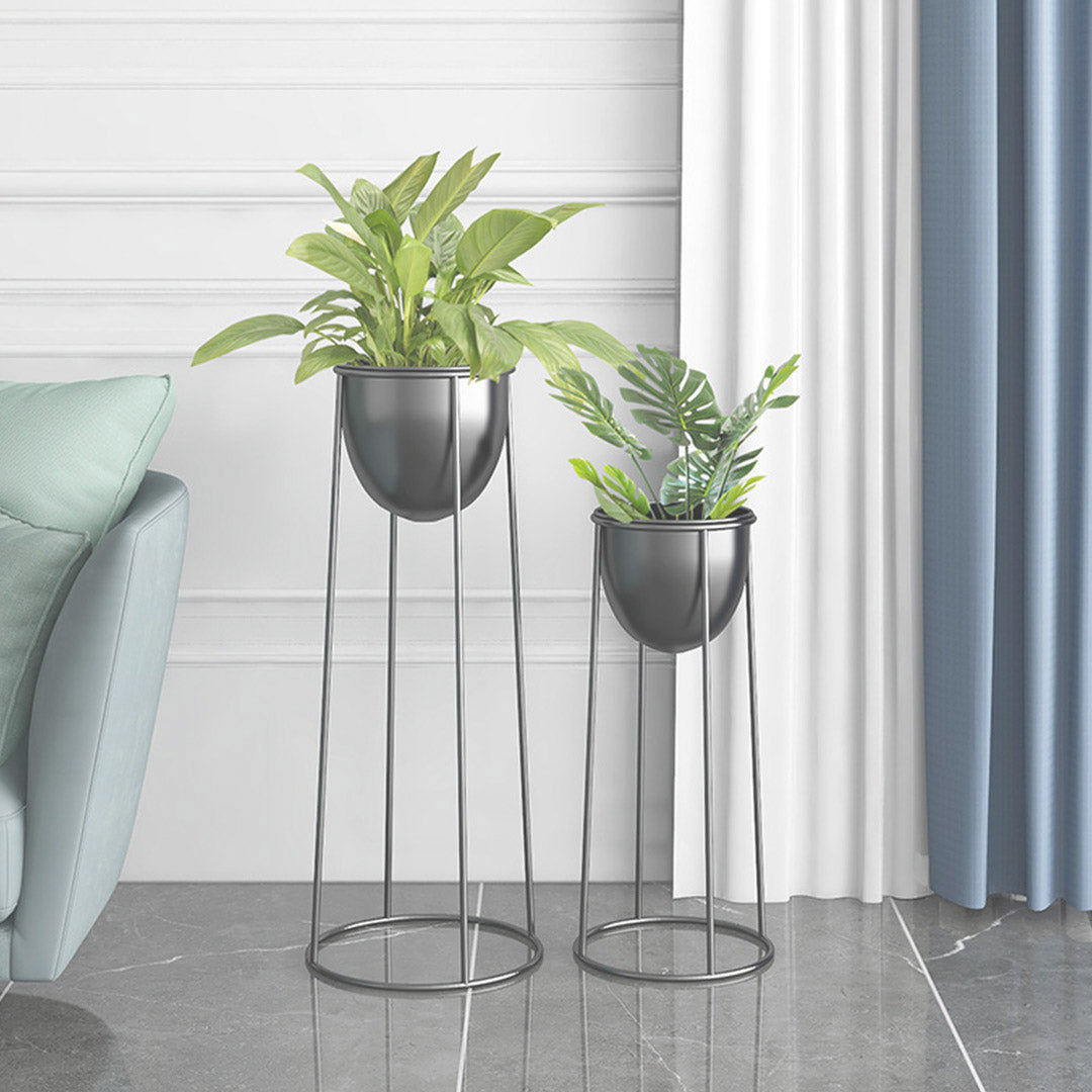 Soga 50cm Round Wire Metal Flower Pot Stand With Black Flowerpot Holder Rack Display