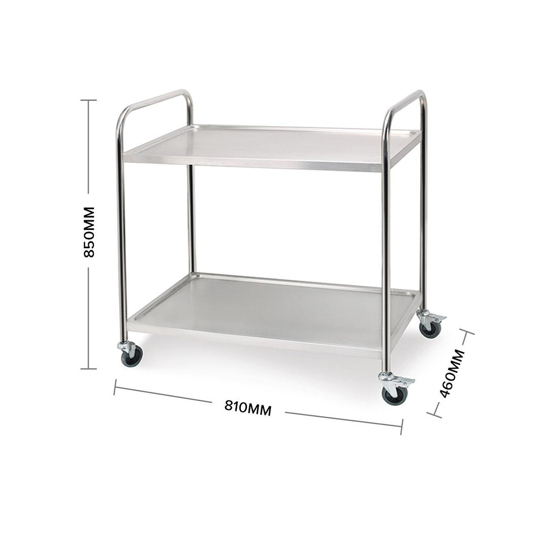 Soga 2 X 2 Tier 81x46x85cm Stainless Steel Kitchen Dining Food Cart Trolley Utility Round Small