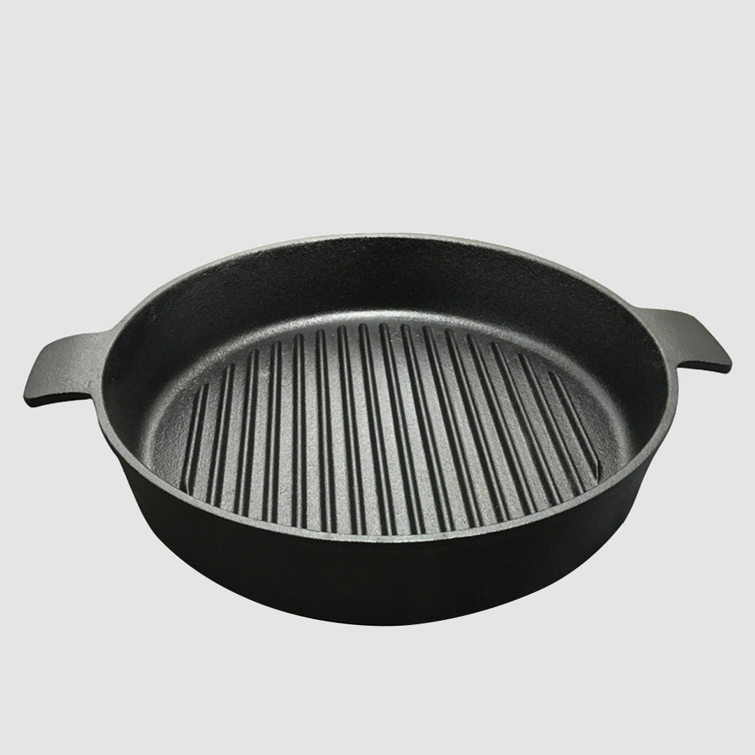 Soga 2 X 26cm Round Ribbed Cast Iron Frying Pan Skillet Steak Sizzle Platter With Handle