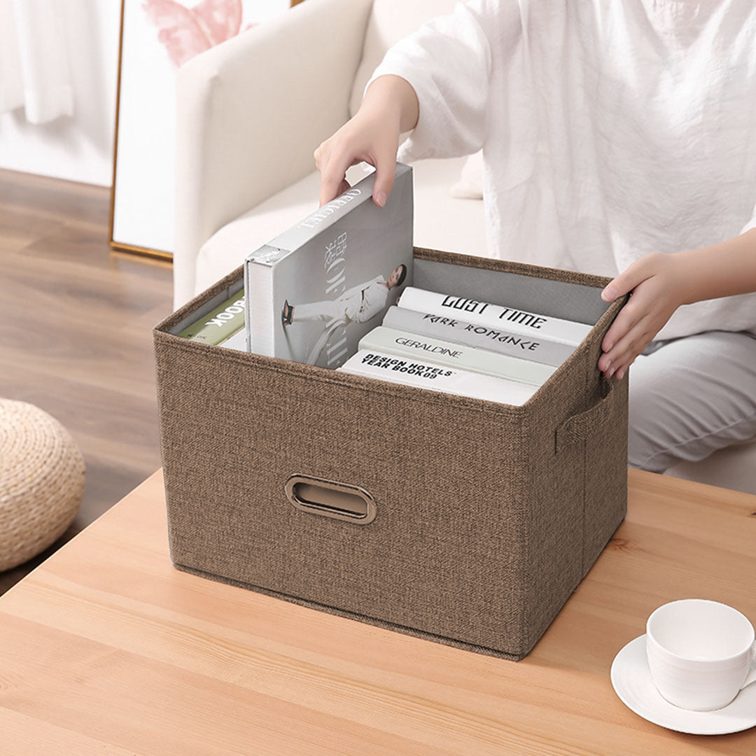2X Coffee Large Foldable Canvas Storage Box Cube Clothes Basket Organiser Home Decorative Box