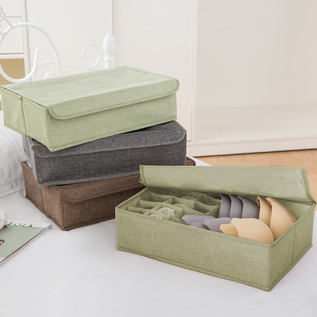 Green Flip Top Underwear Storage Box Foldable Wardrobe Partition Drawer Home Organiser