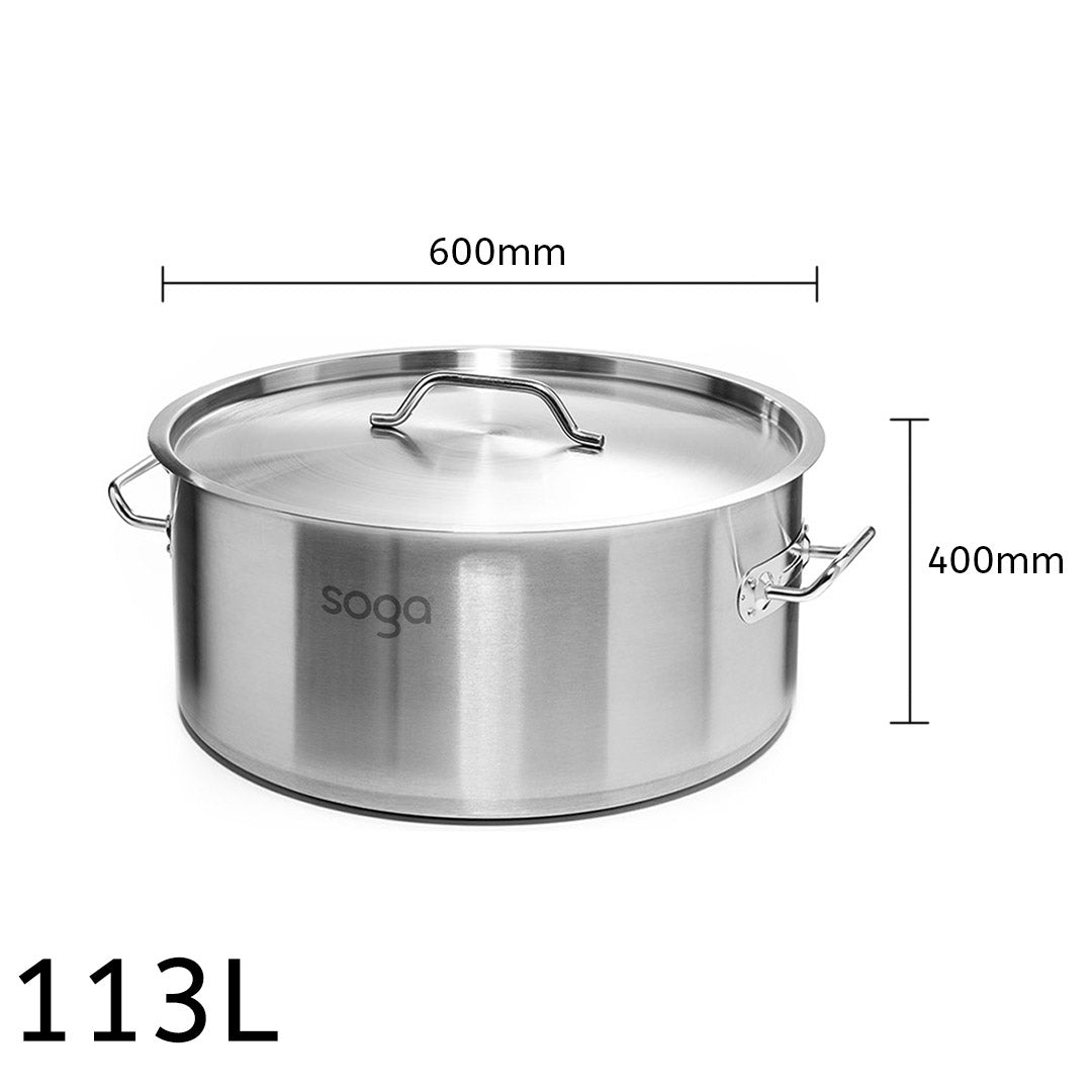 Soga Stock Pot 113 Lt Top Grade Thick Stainless Steel Stockpot 18/10