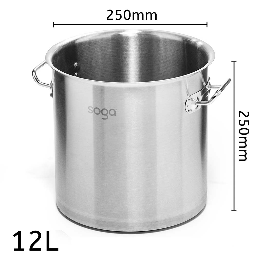 Soga Stock Pot 12 L Top Grade Thick Stainless Steel Stockpot 18/10 Without Lid