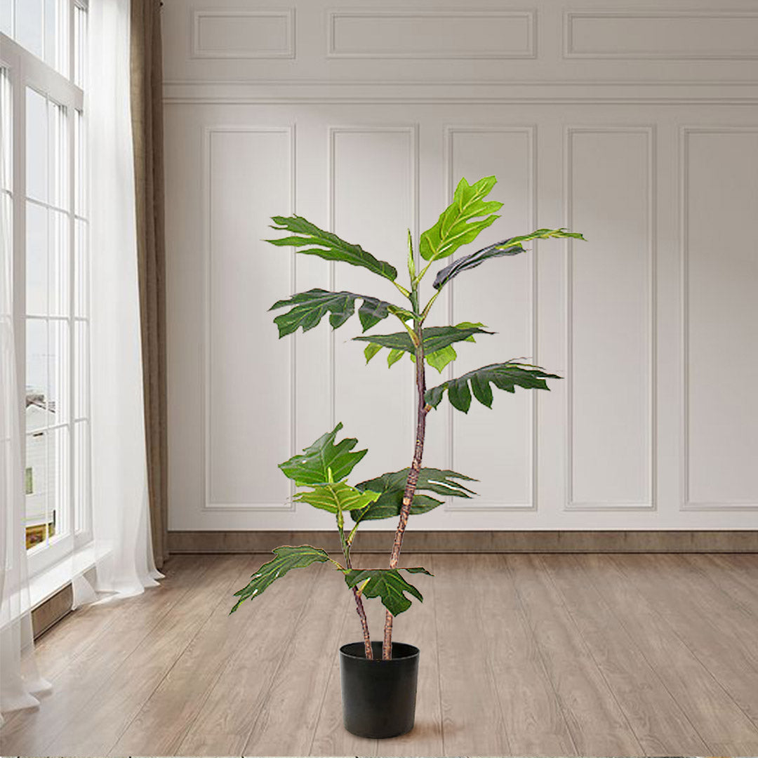 Soga 90cm 2 Trunk Artificial Natural Green Split Leaf Philodendron Tree Fake Tropical Indoor Plant Home Office Decor