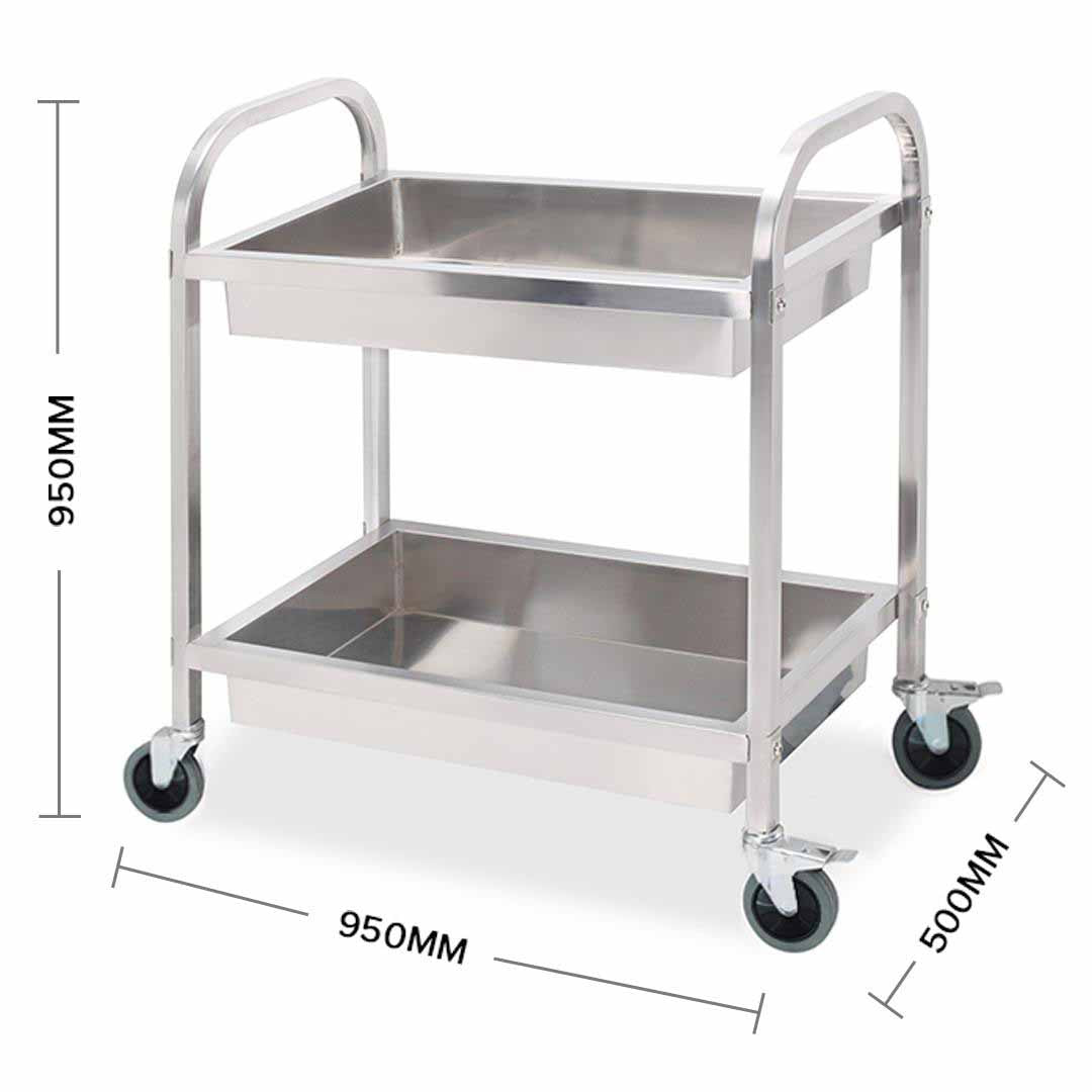 Soga 2 Tier 95x50x95cm Stainless Steel Kitchen Trolley Bowl Collect Service Food Cart Large