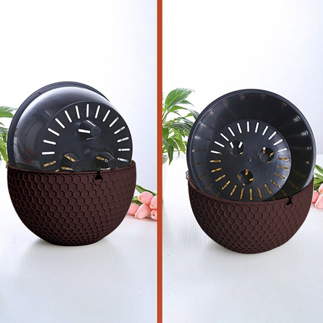 2X Coffee Medium Hanging Resin Flower Pot Self Watering Basket Planter Indoor Outdoor Garden Decor