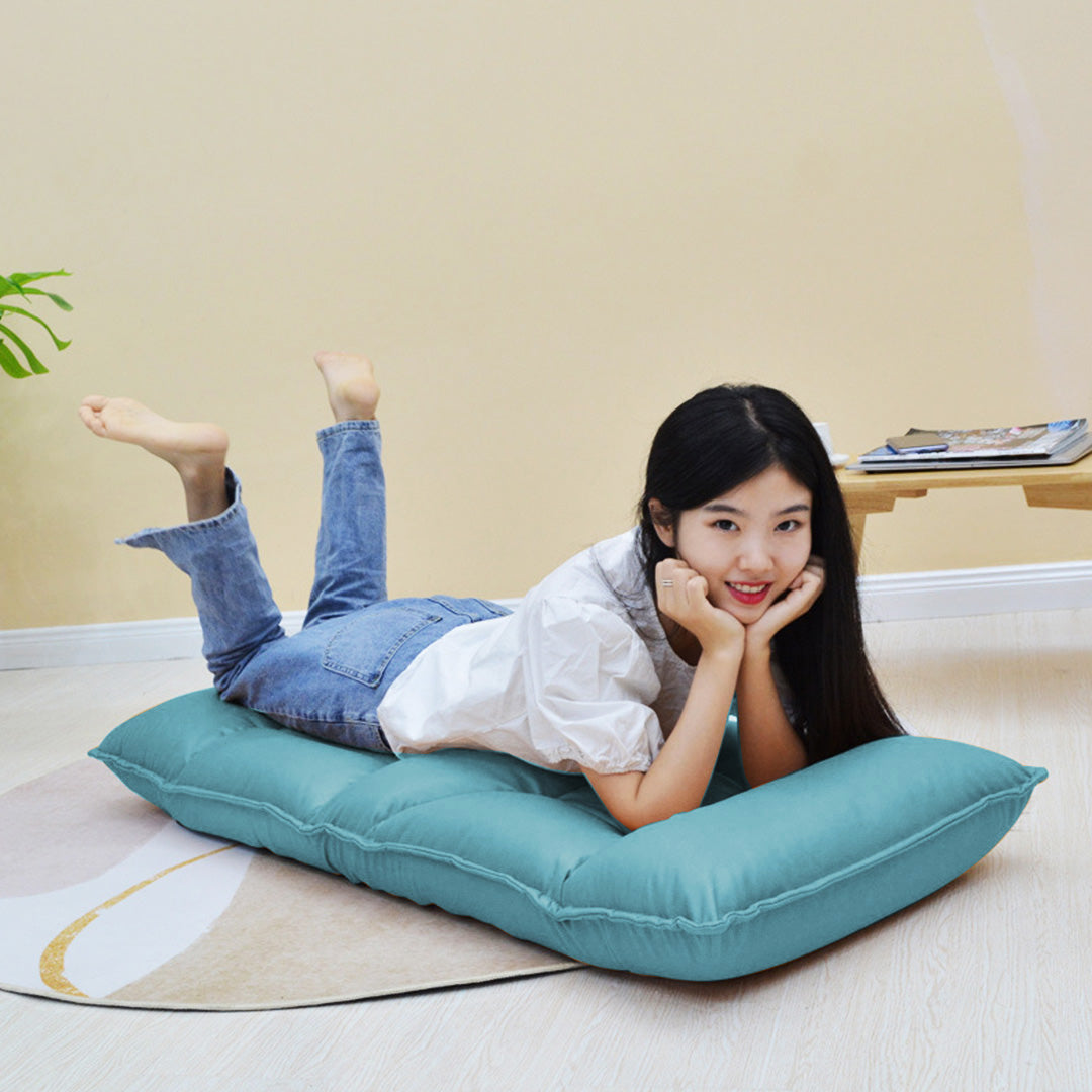 Blue Lounge Recliner Lazy Sofa Bed Tatami Cushion Collapsible Backrest Seat Home Office Decor