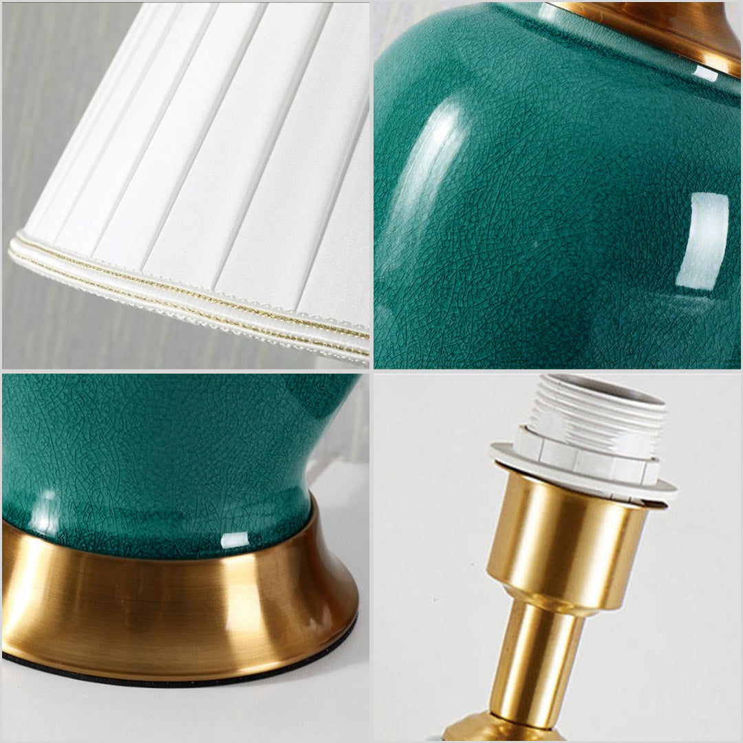 Soga Ceramic Oval Table Lamp With Gold Metal Base Desk Lamp Green
