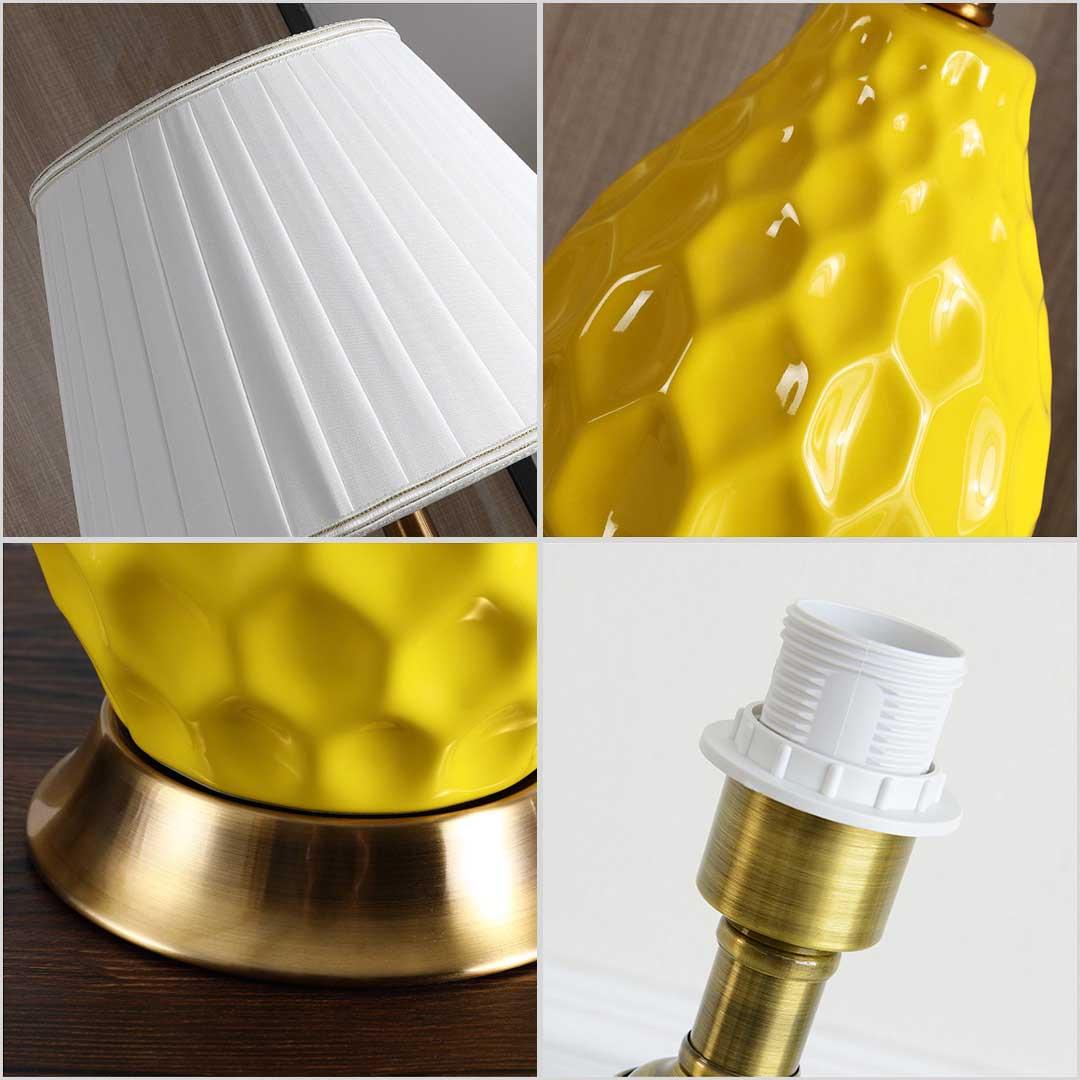 Soga 4 X Textured Ceramic Oval Table Lamp With Gold Metal Base Yellow