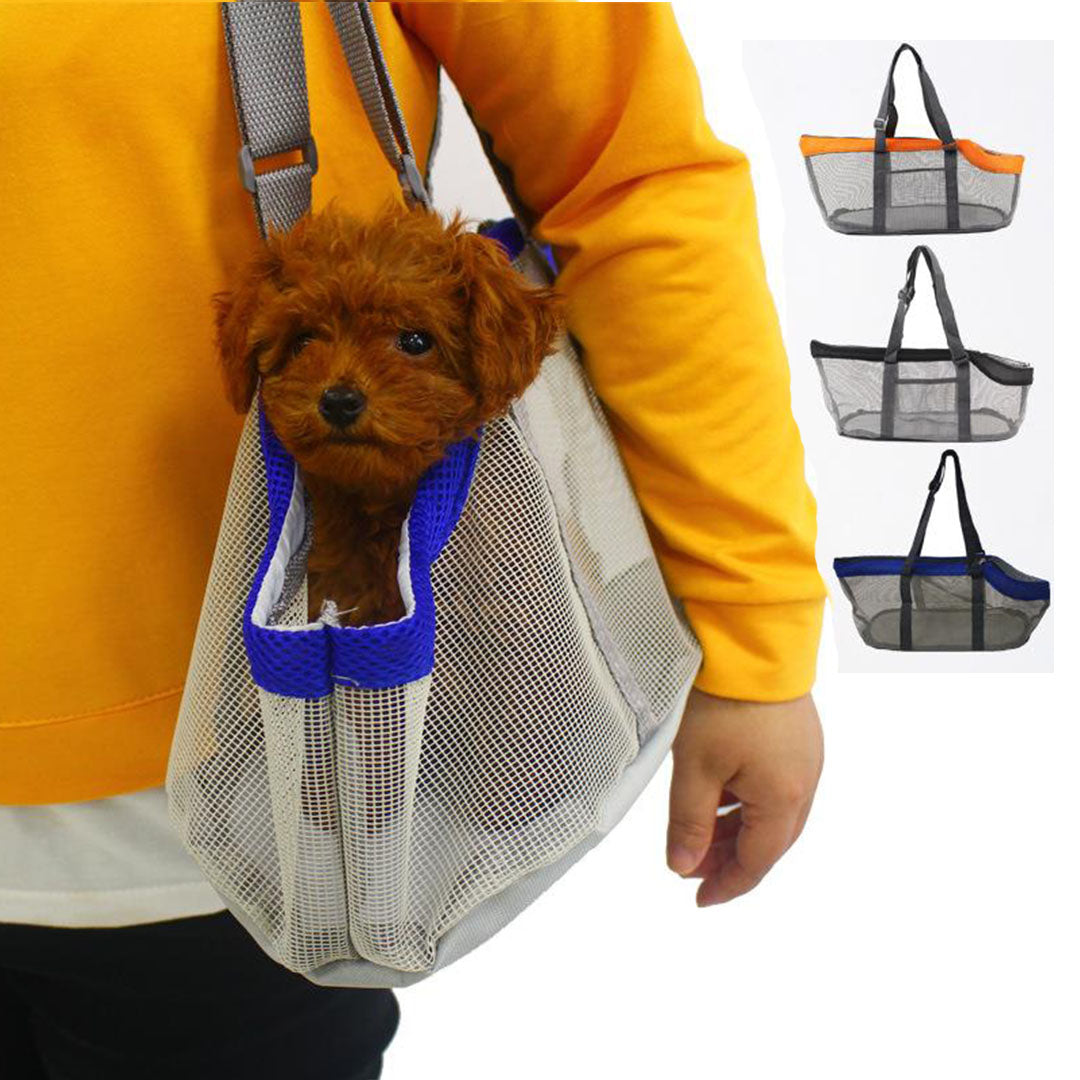 Grey Pet Carrier Bag Breathable Net Mesh Tote Pouch Dog Cat Travel Essentials