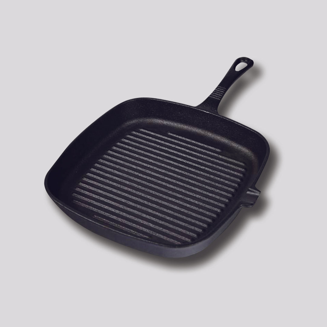Soga 2 X 23.5cm Square Ribbed Cast Iron Frying Pan Skillet Steak Sizzle Platter With Handle