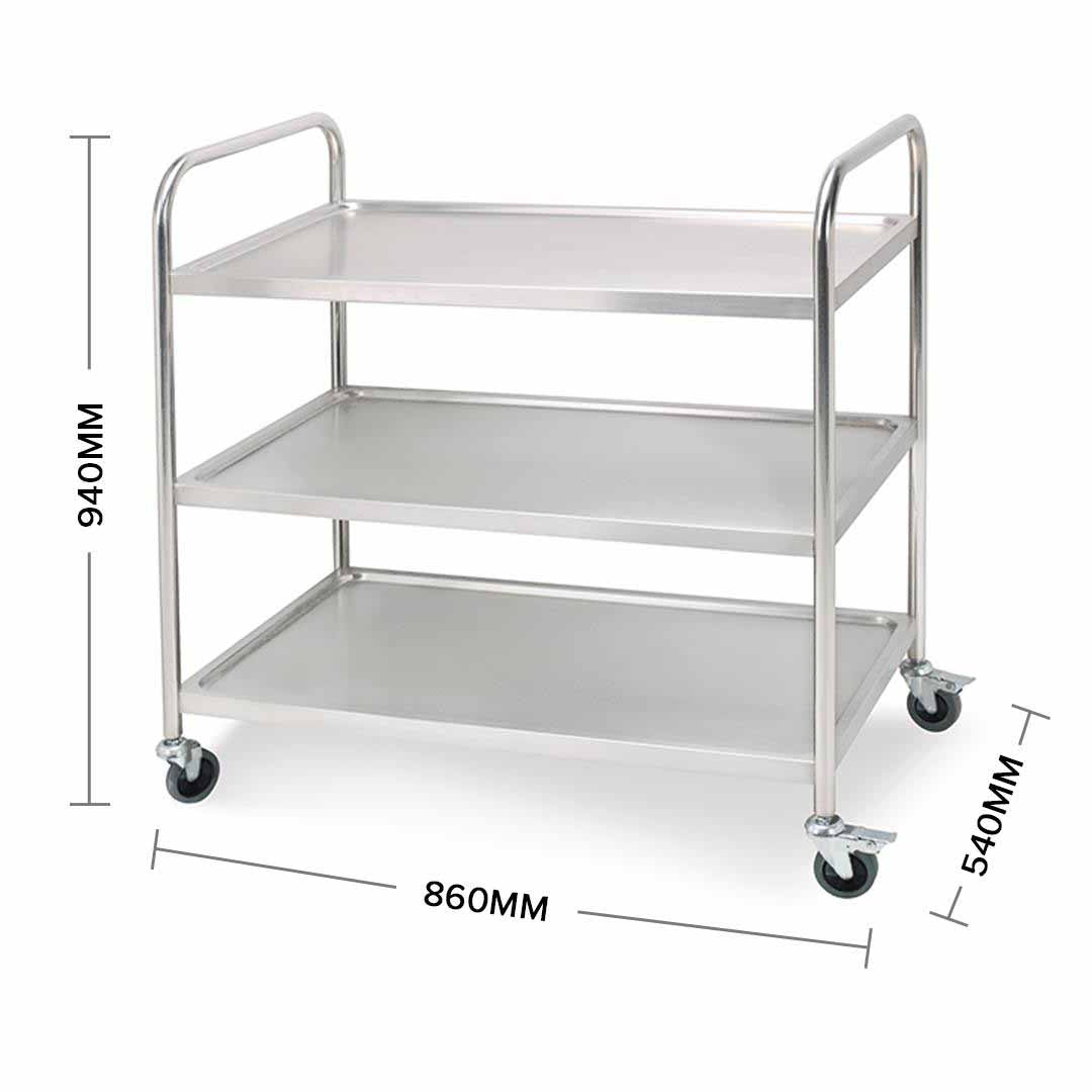 Soga 3 Tier 86x54x94cm Stainless Steel Kitchen Dinning Food Cart Trolley Utility Round Large