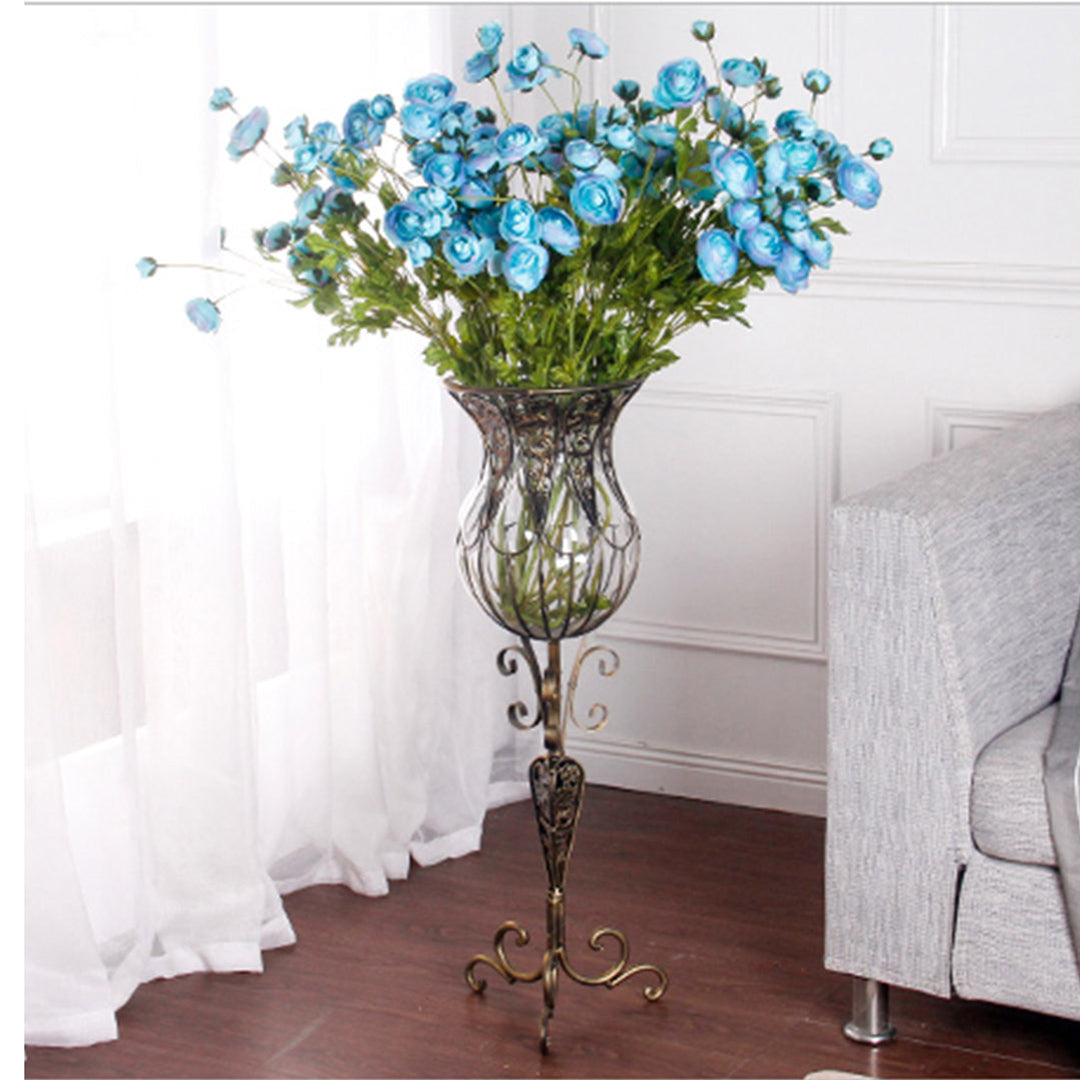 Soga 85cm European Clear Glass Floor Home Decor Flower Vase With Tall Metal Stand