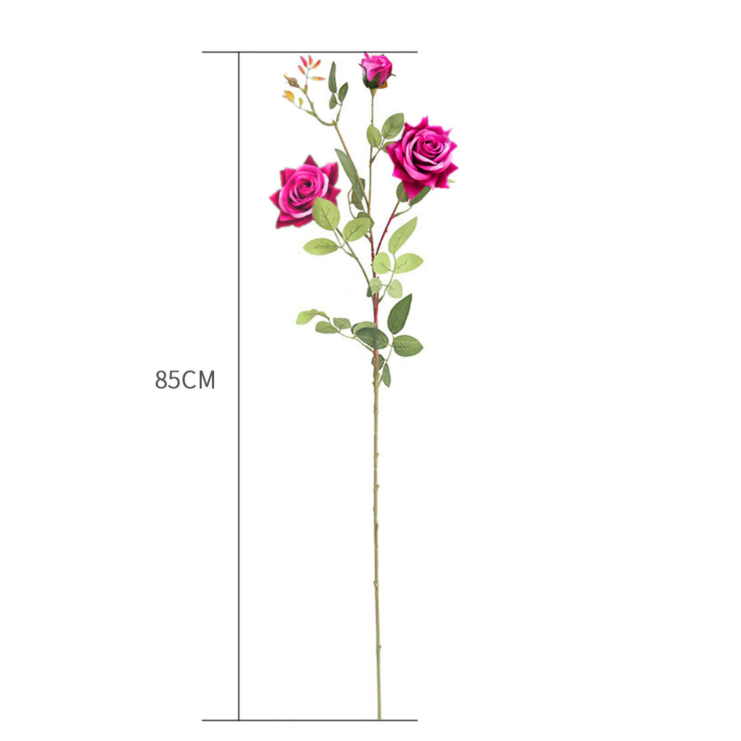 Soga 85cm Blue Glass Tall Floor Vase And 12pcs Dark Pink Artificial Fake Flower Set